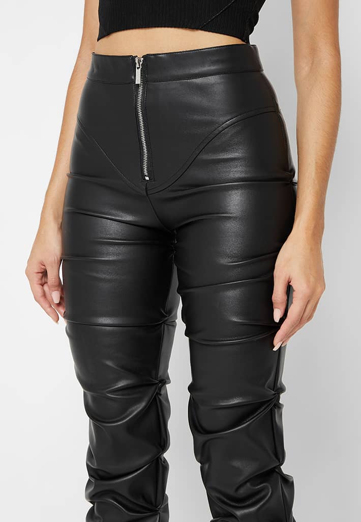 Tacked Leather Flared Trousers - Black - Image 6