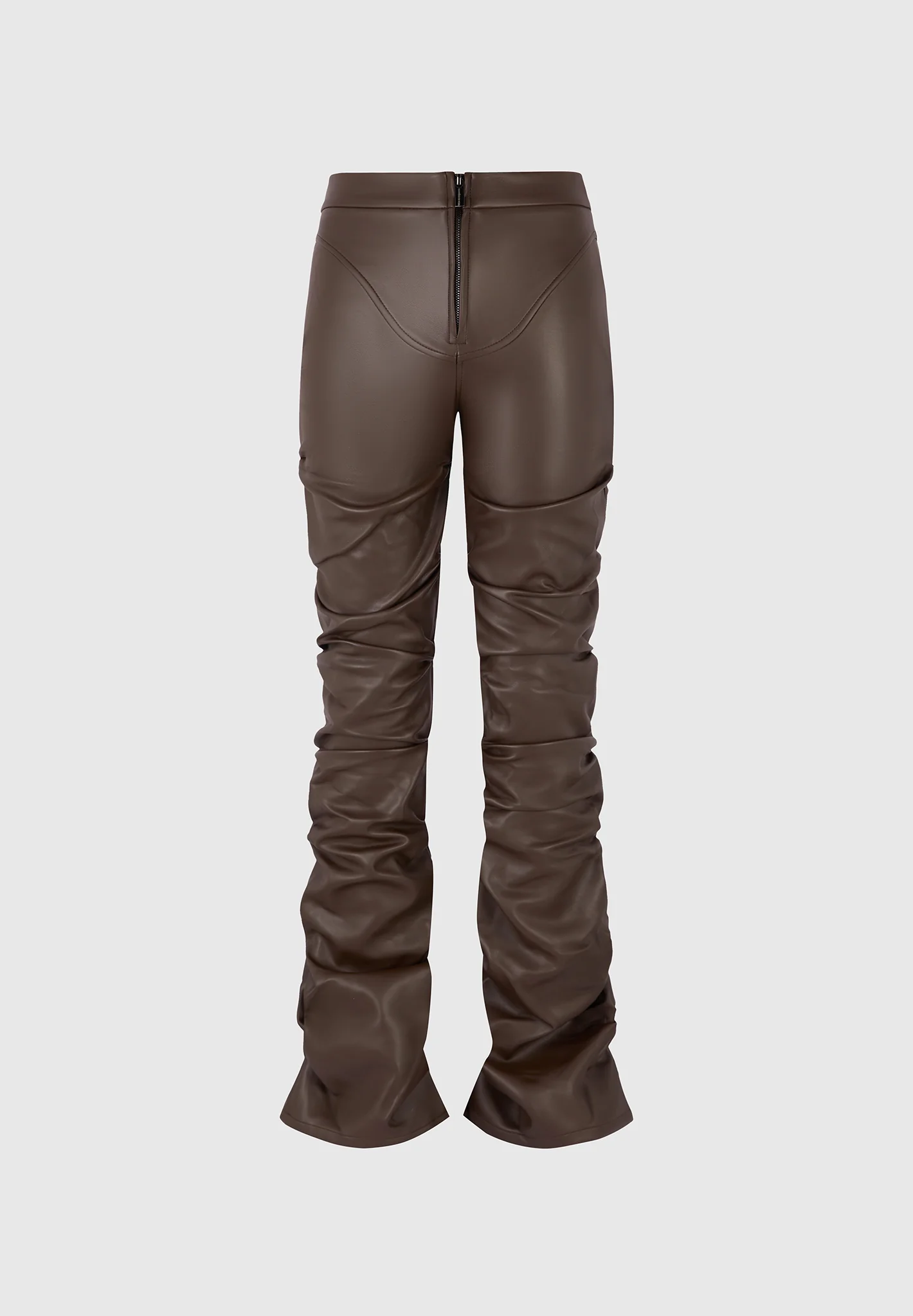 Caroline - Tacked Leather Flared Trousers - Brown - Image 6