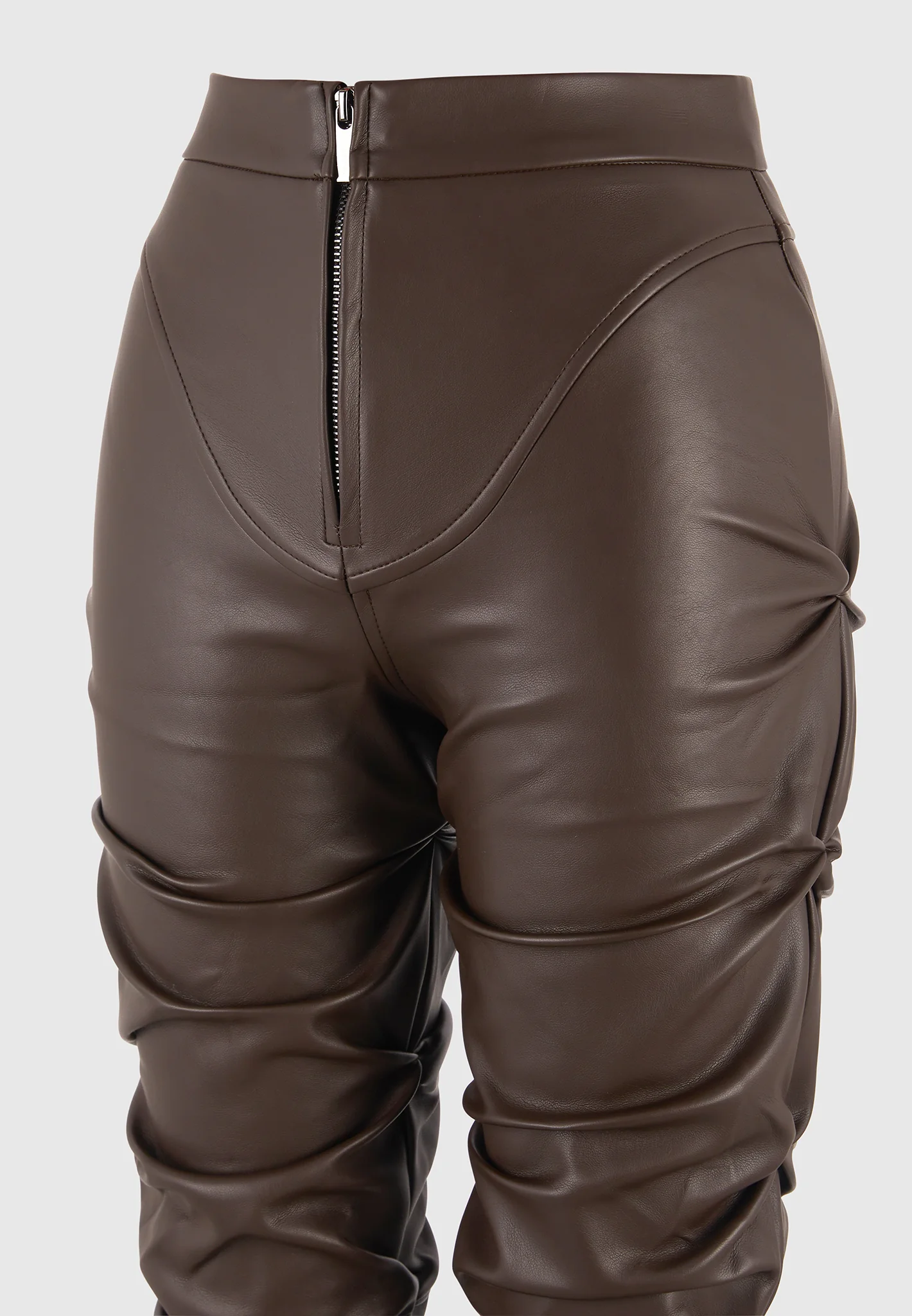 Caroline - Tacked Leather Flared Trousers - Brown - Image 7