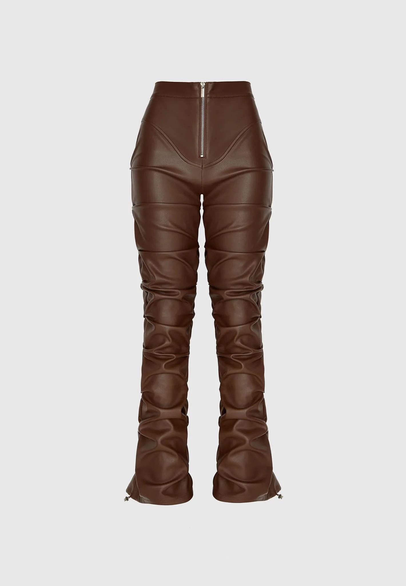Tacked Leather Flared Trousers - Chocolate Brown - Image 8
