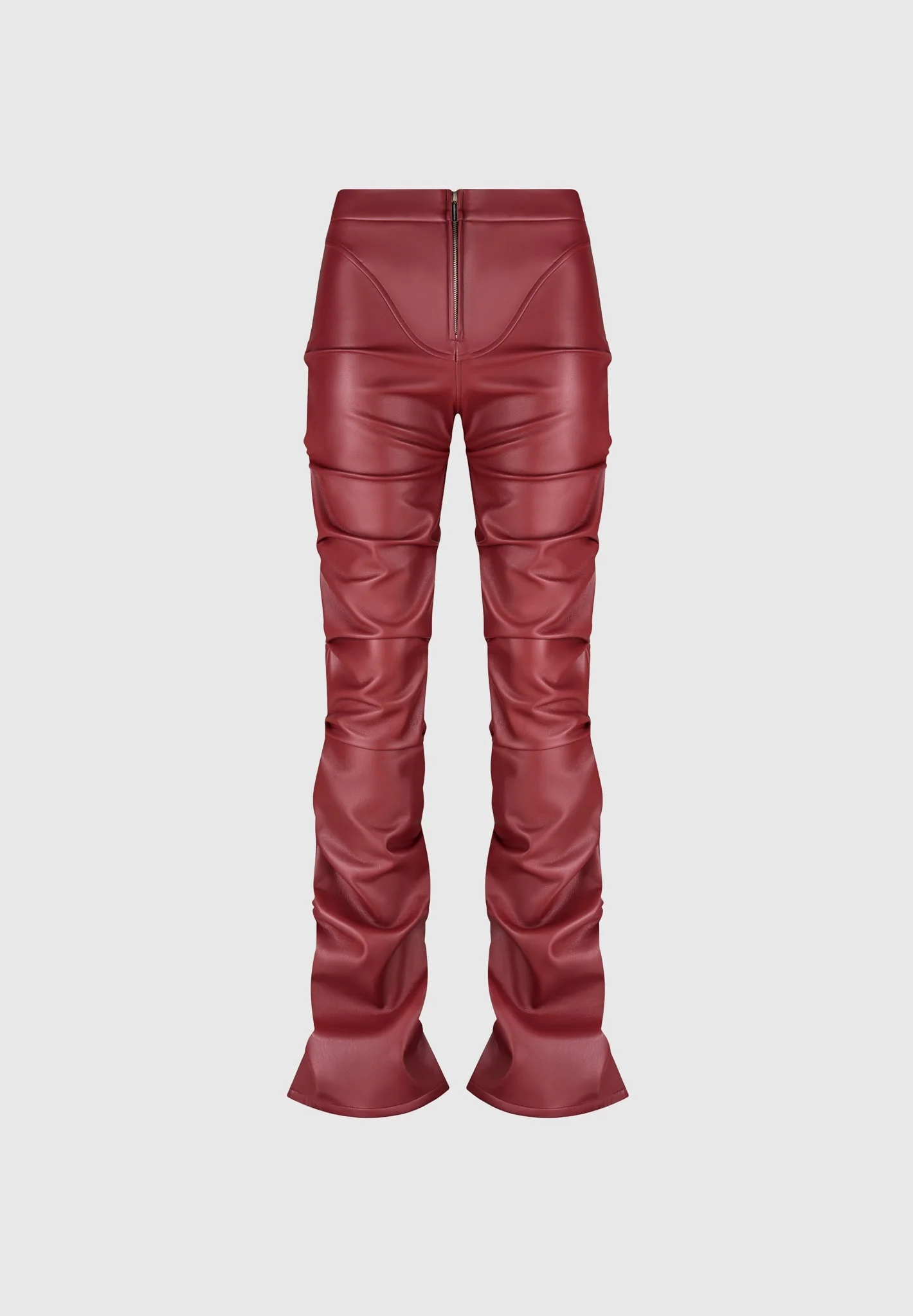 Caroline - Tacked Leather Flared Trousers - Wine Red - Image 6
