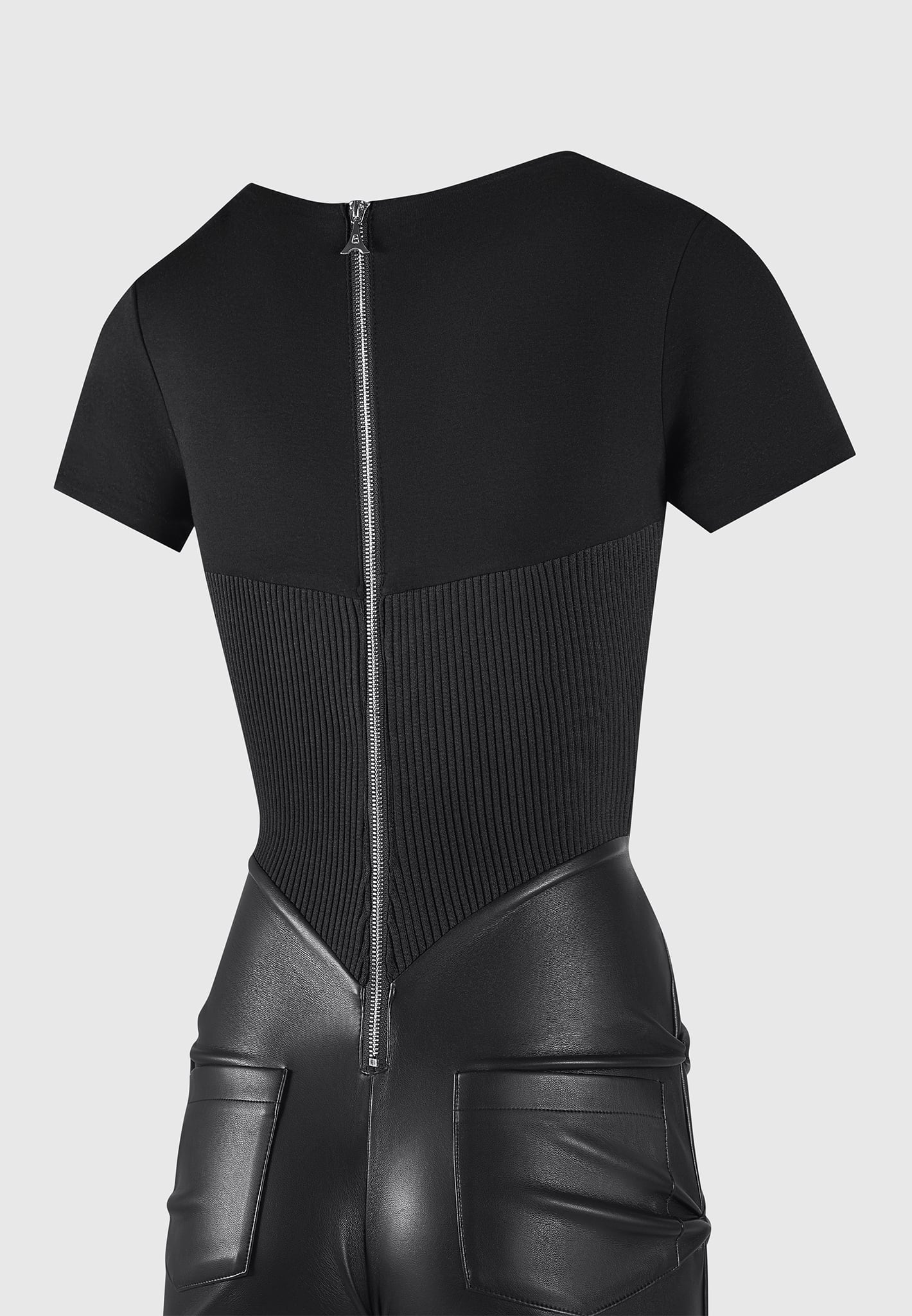 Tacked Leather T-Shirt Jumpsuit - Black - Image 9