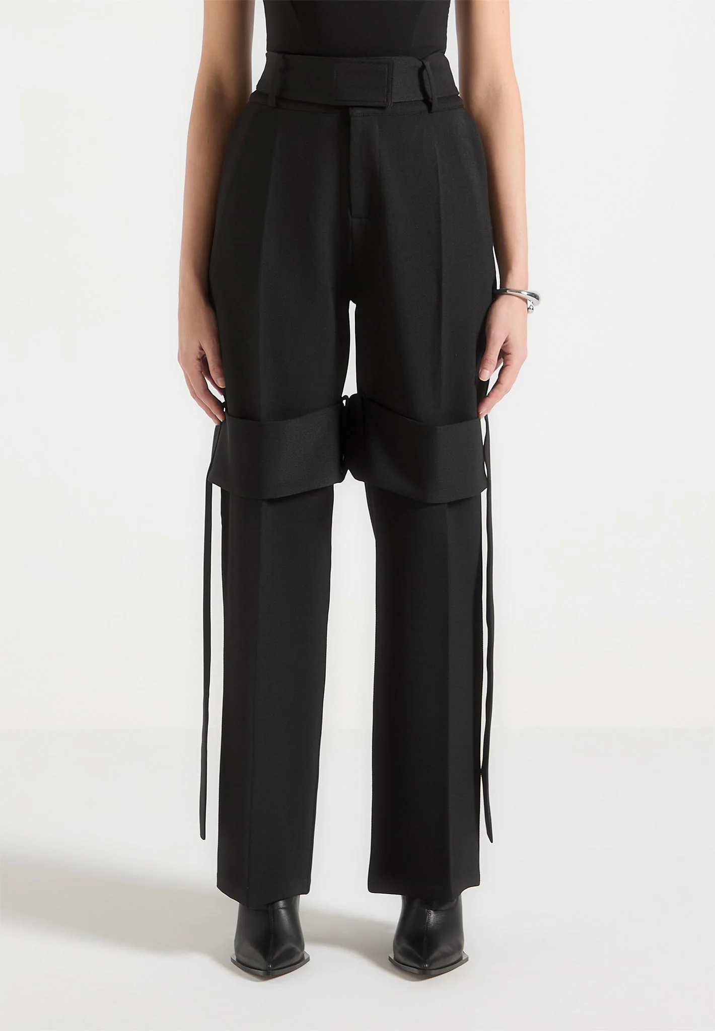 Isabelle - Tailored Belted Strap Detail Trousers - Black - Image 5
