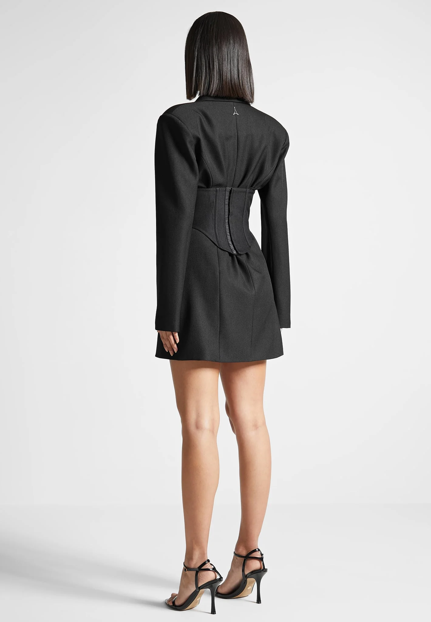 Tailored Blazer Dress with Reversible Corset - Black - Image 5