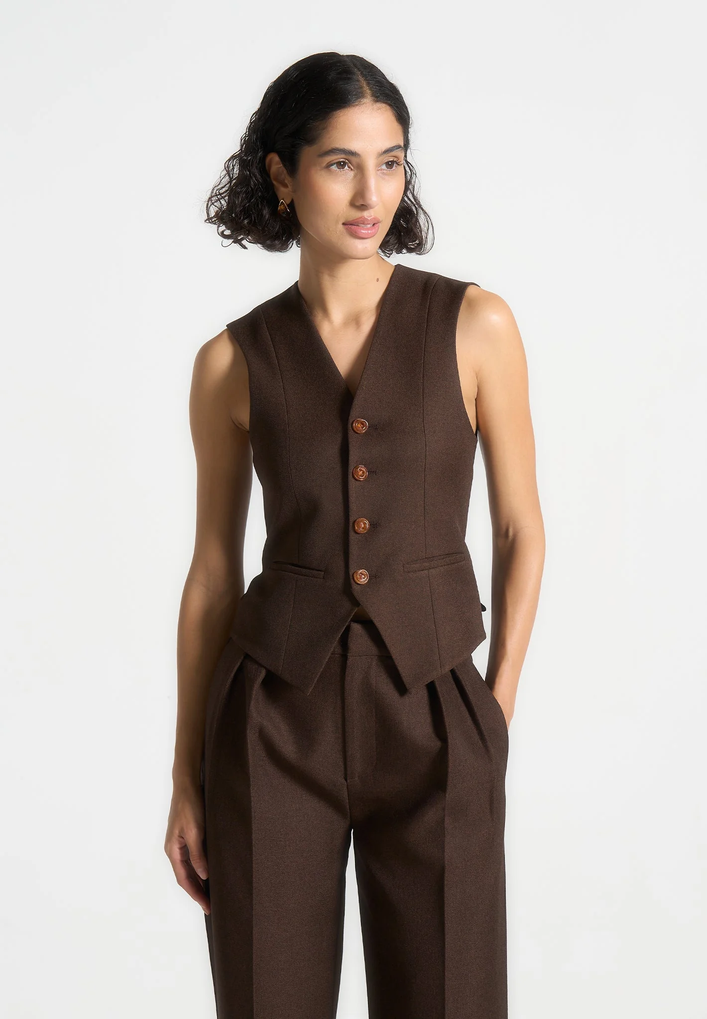 Christine - Tailored Cinch Waistcoat - Brown
