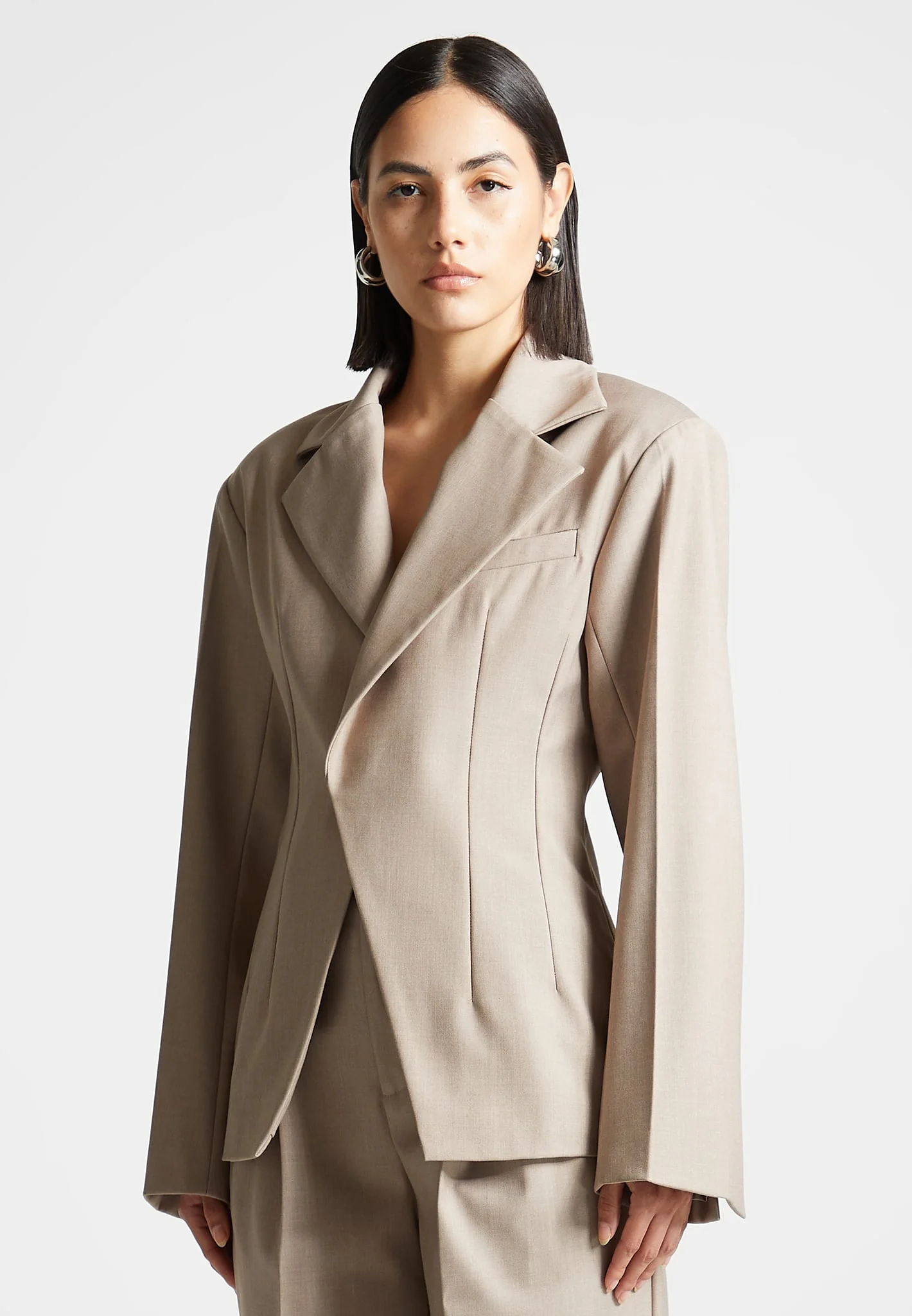 Tailored Double Breasted Blazer - Taupe - Image 3