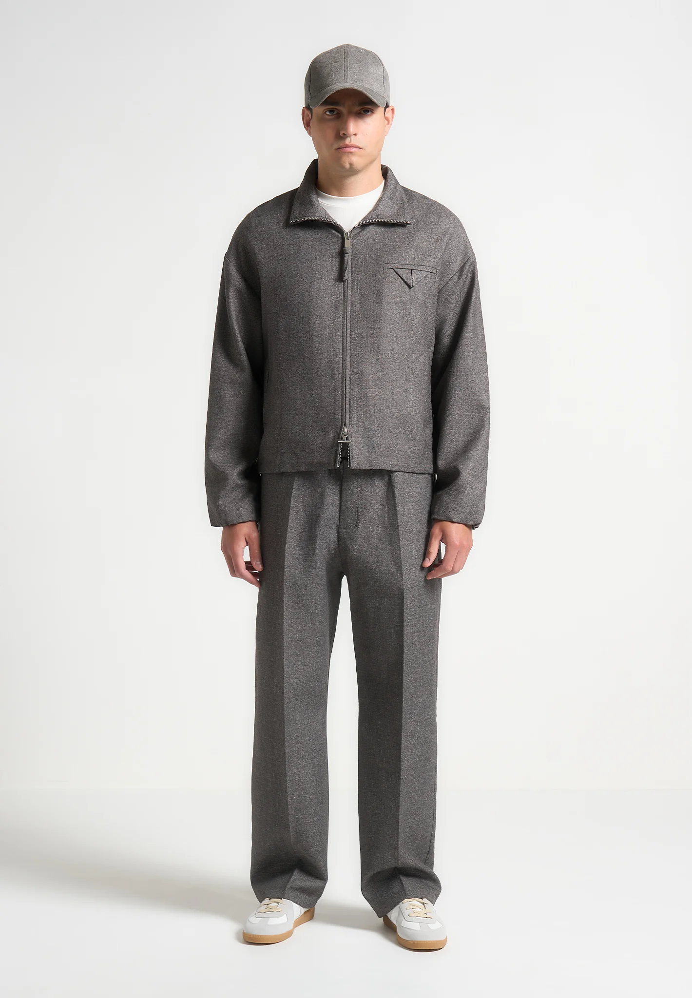 Tailored Funnel Neck Jacket - Grey - Image 2