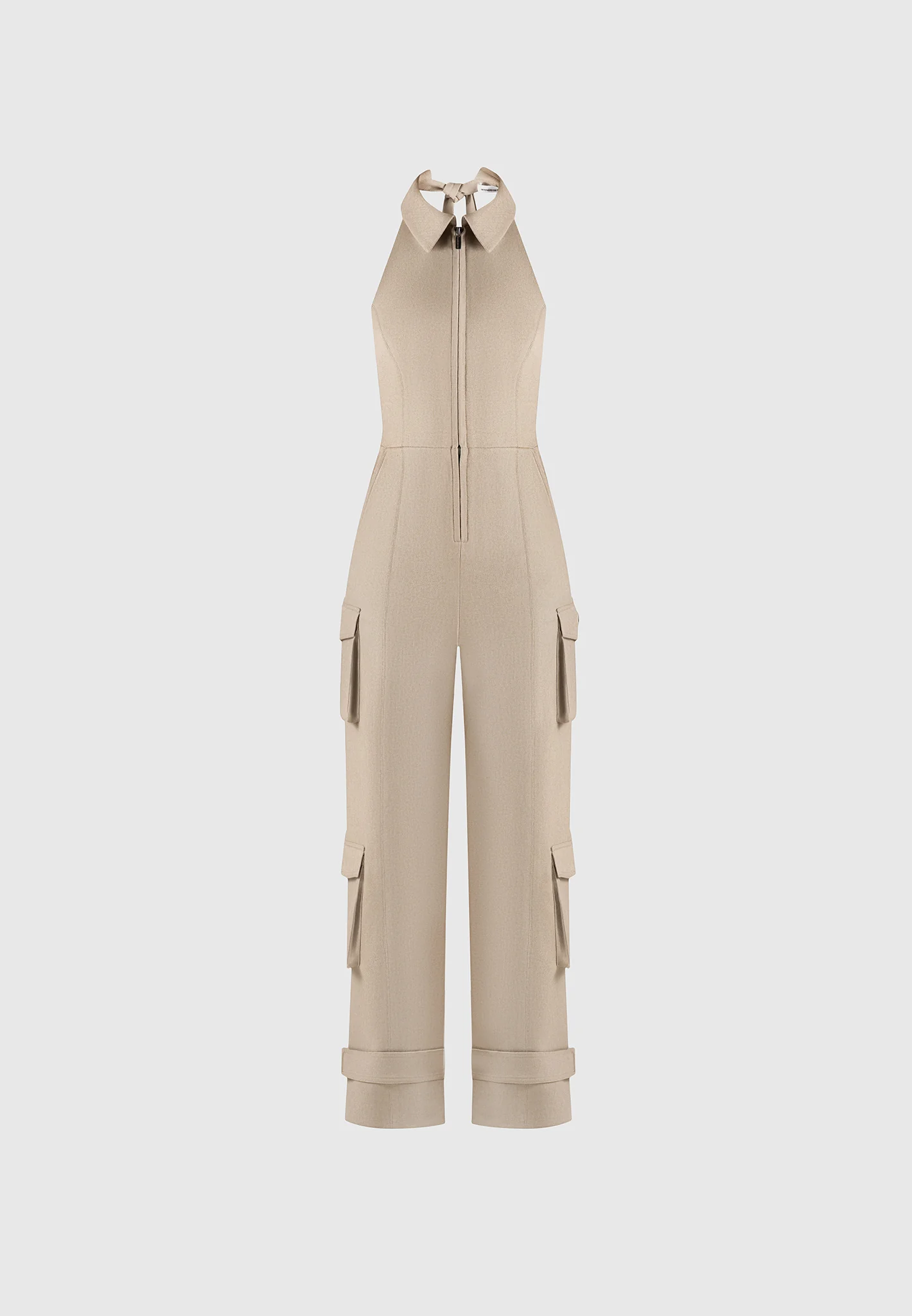 Tailored Halterneck Cargo Jumpsuit - Beige - Image 10