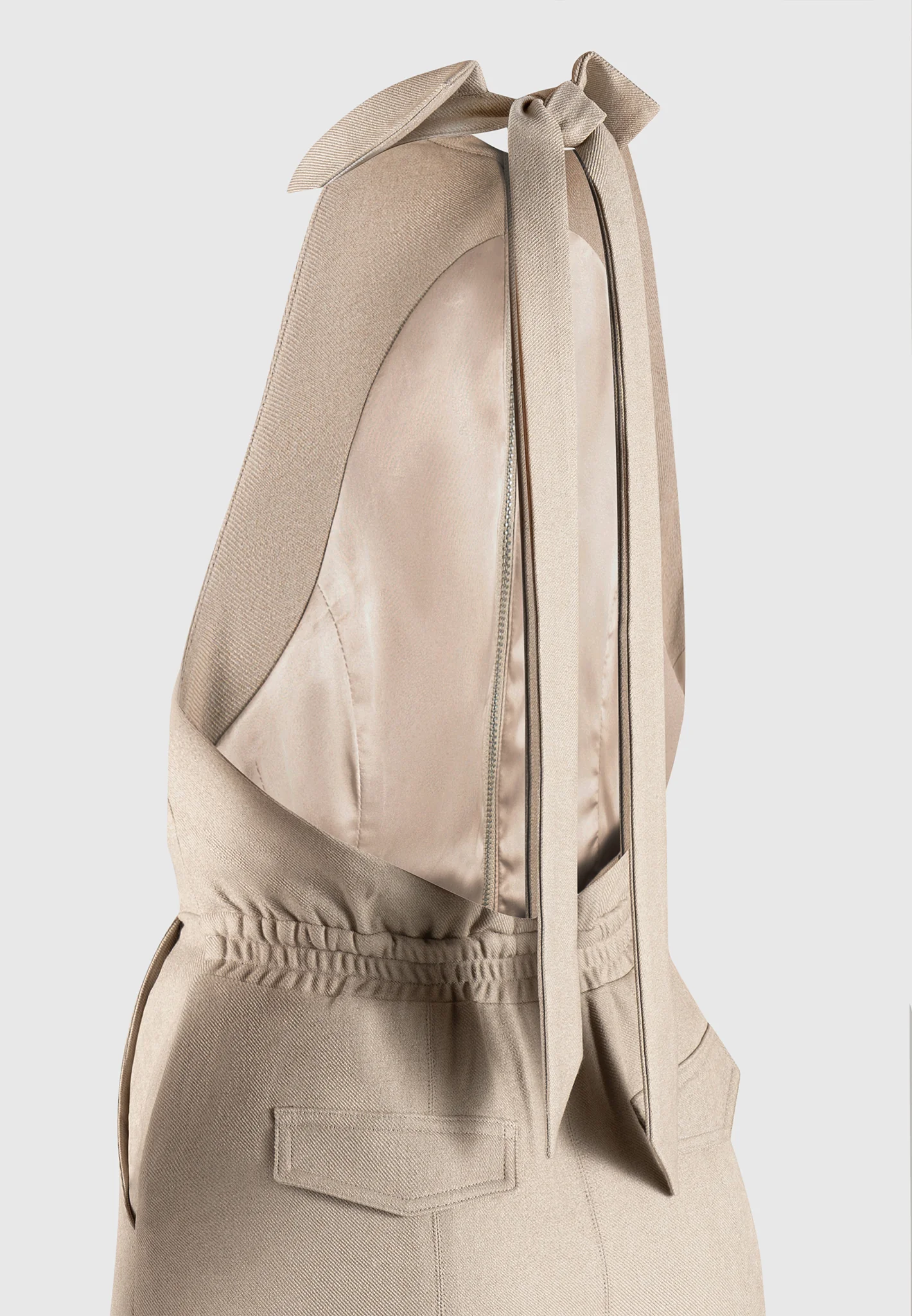 Tailored Halterneck Cargo Jumpsuit - Beige - Image 11