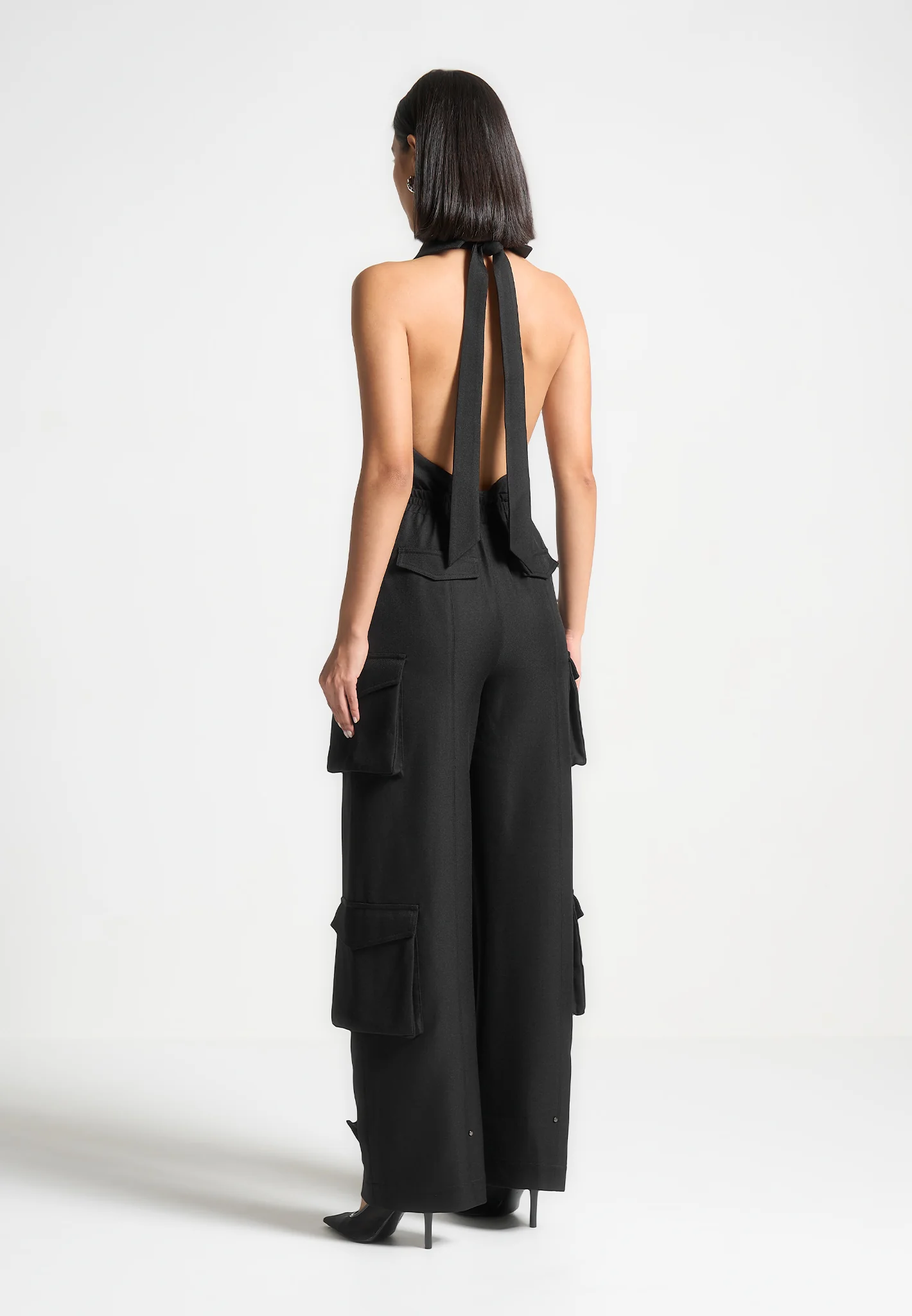 Tailored Halterneck Cargo Jumpsuit - Black - Image 4