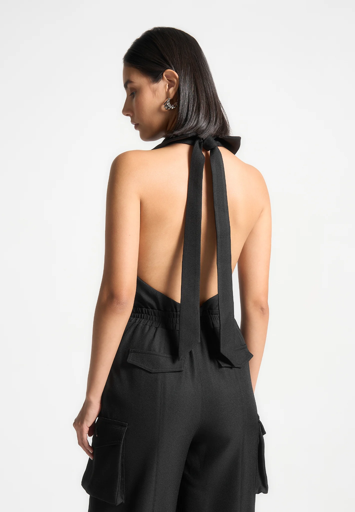 Tailored Halterneck Cargo Jumpsuit - Black - Image 6