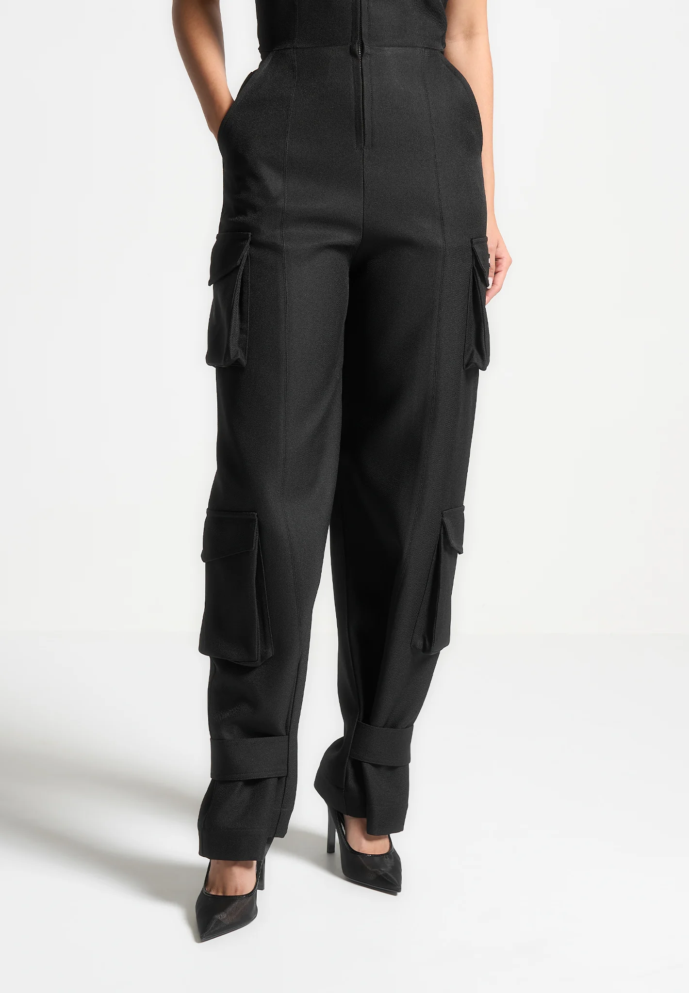 Tailored Halterneck Cargo Jumpsuit - Black - Image 9