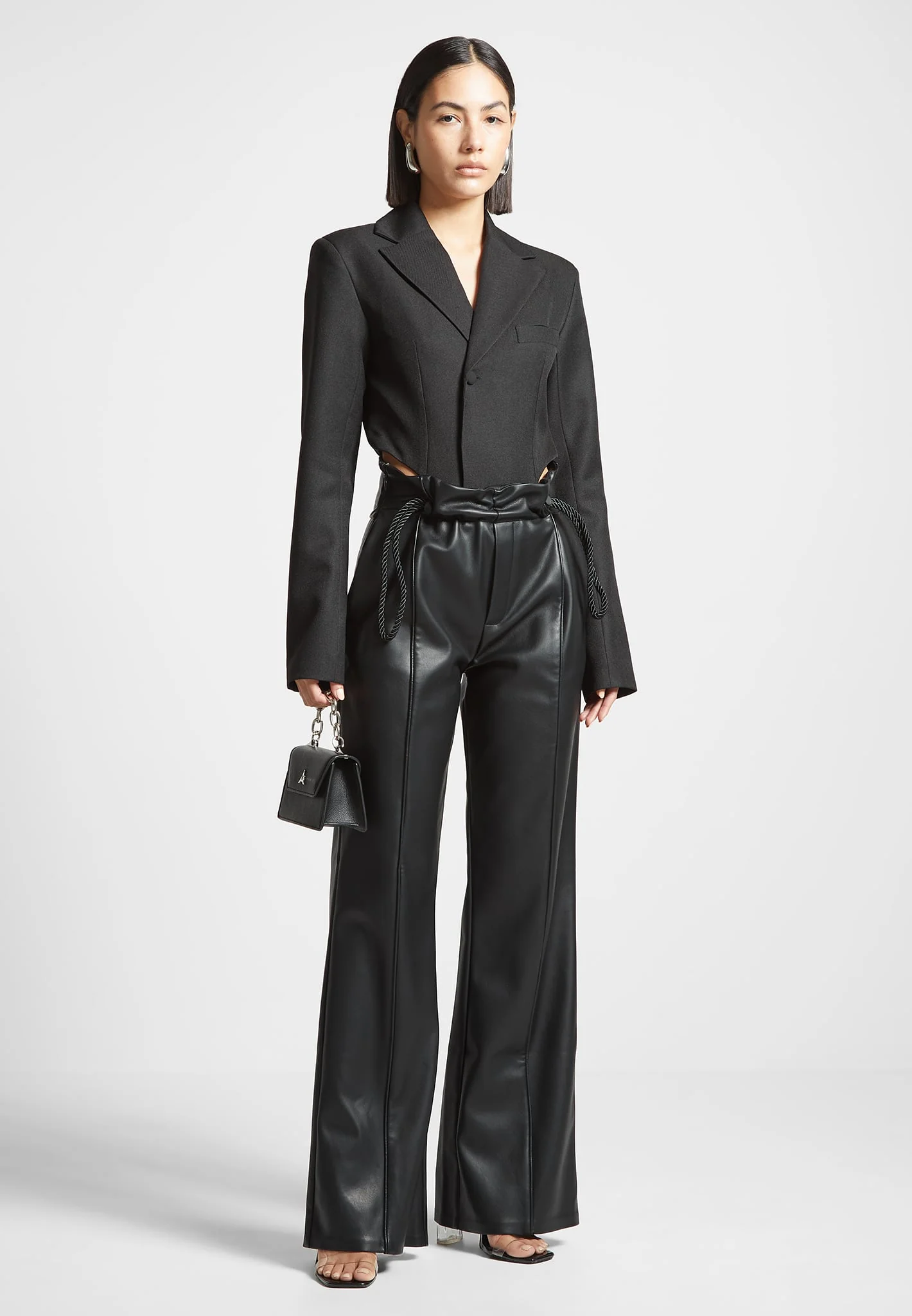 Tailored High Leg Blazer Bodysuit - Black - Image 2