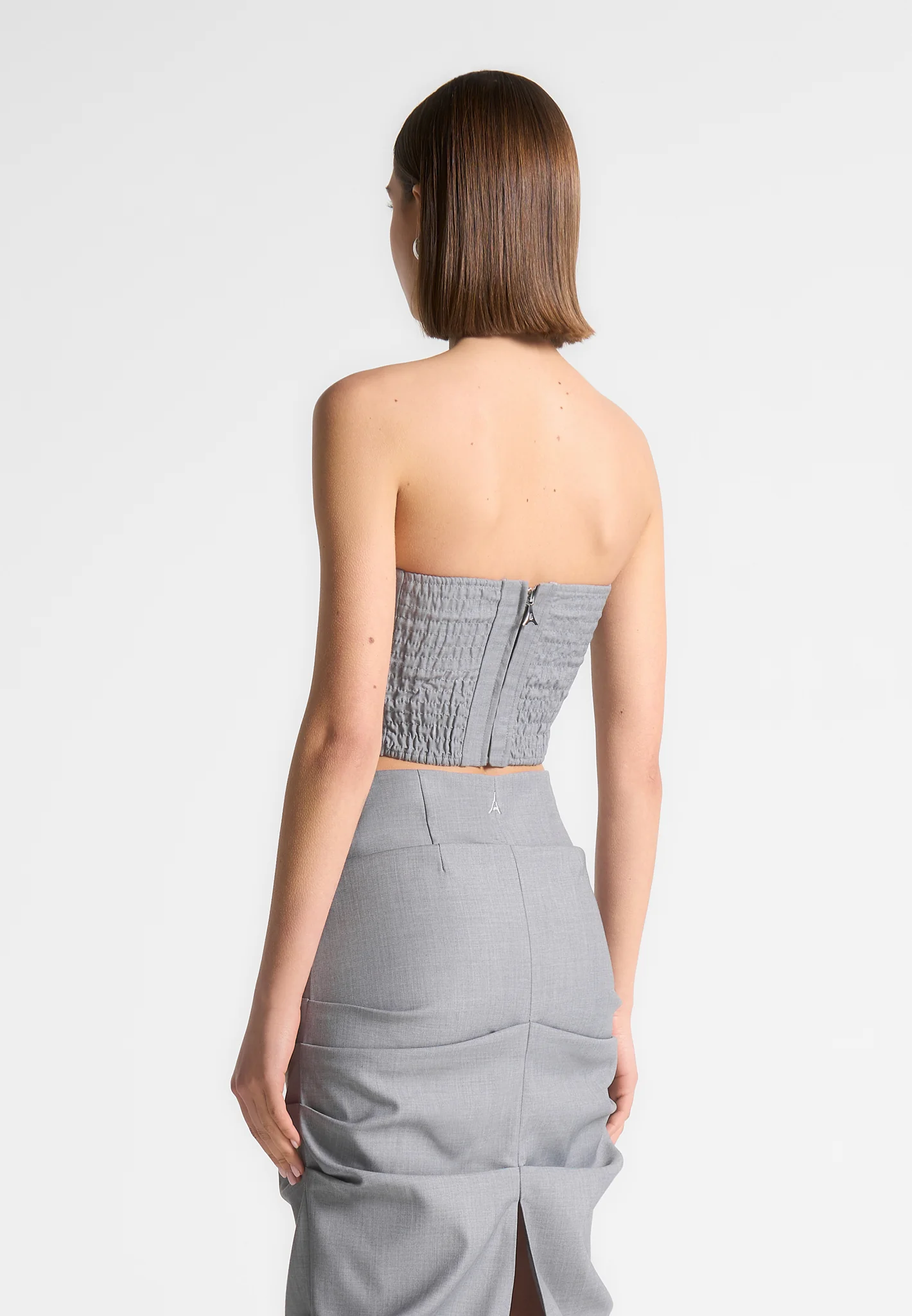 Pleated Bandeau Tailored Corset Top - Grey - Image 3