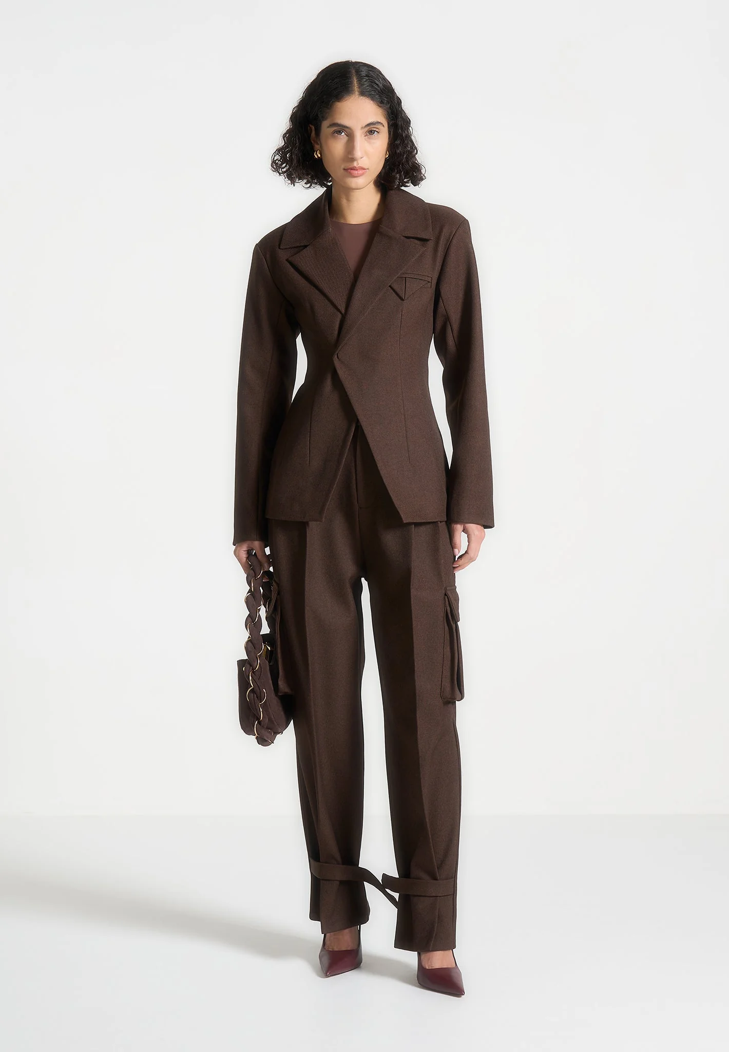 Danielle - Tailored Pleated Cargo Trousers - Brown - Image 2