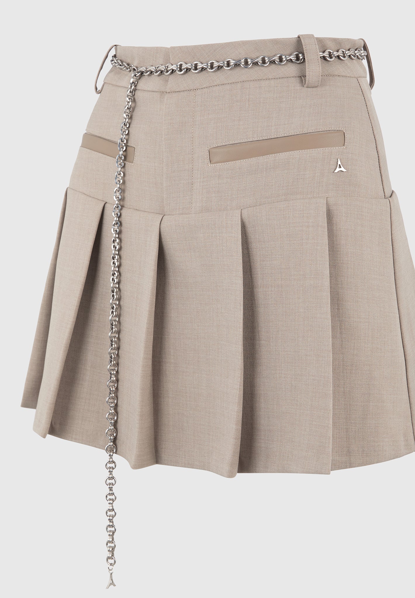 Elise - Tailored Pleated Skort with Belt - Taupe - Image 6