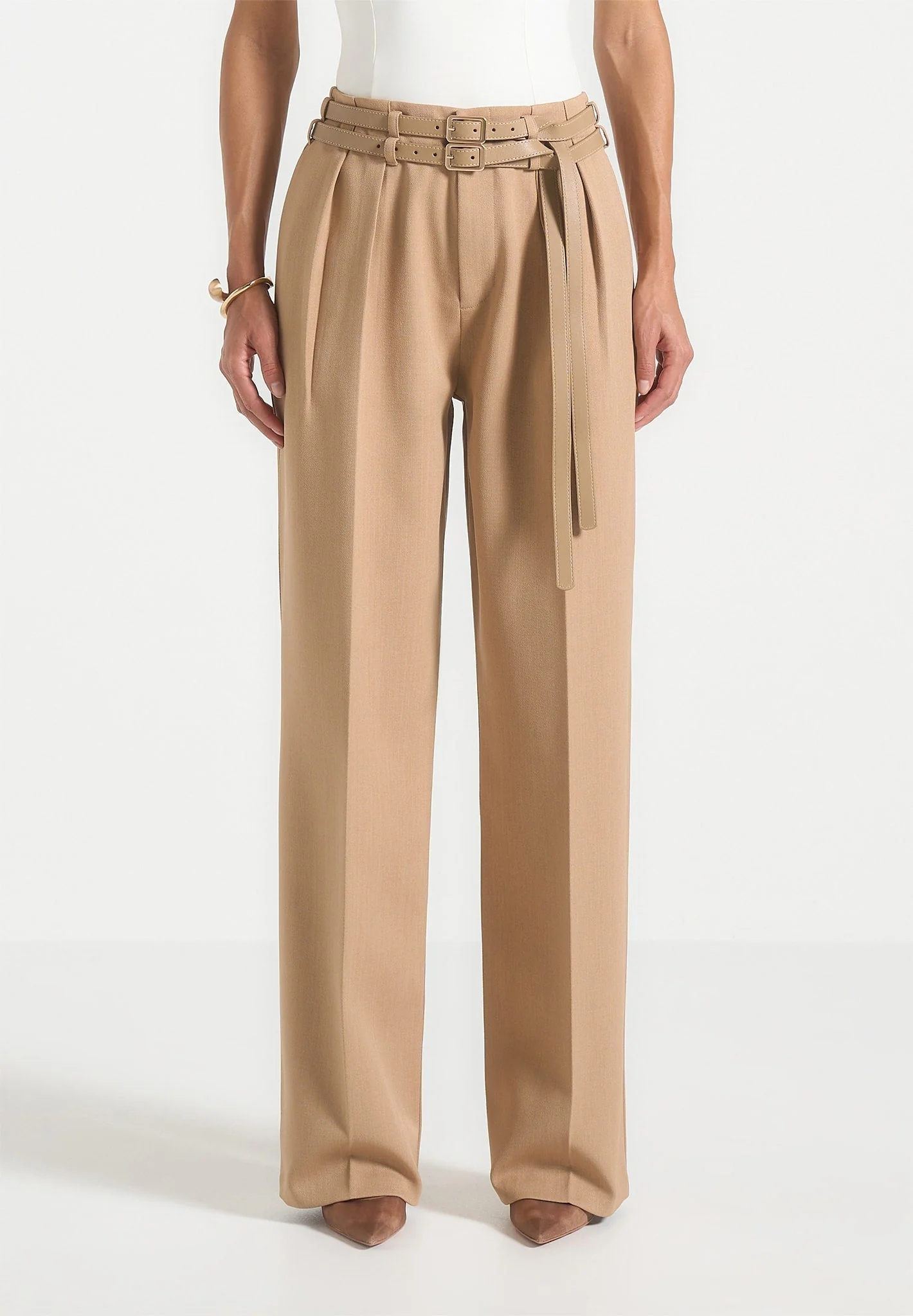 Pascale - Tailored Twin Belt Trousers - Dark Beige - Image 6