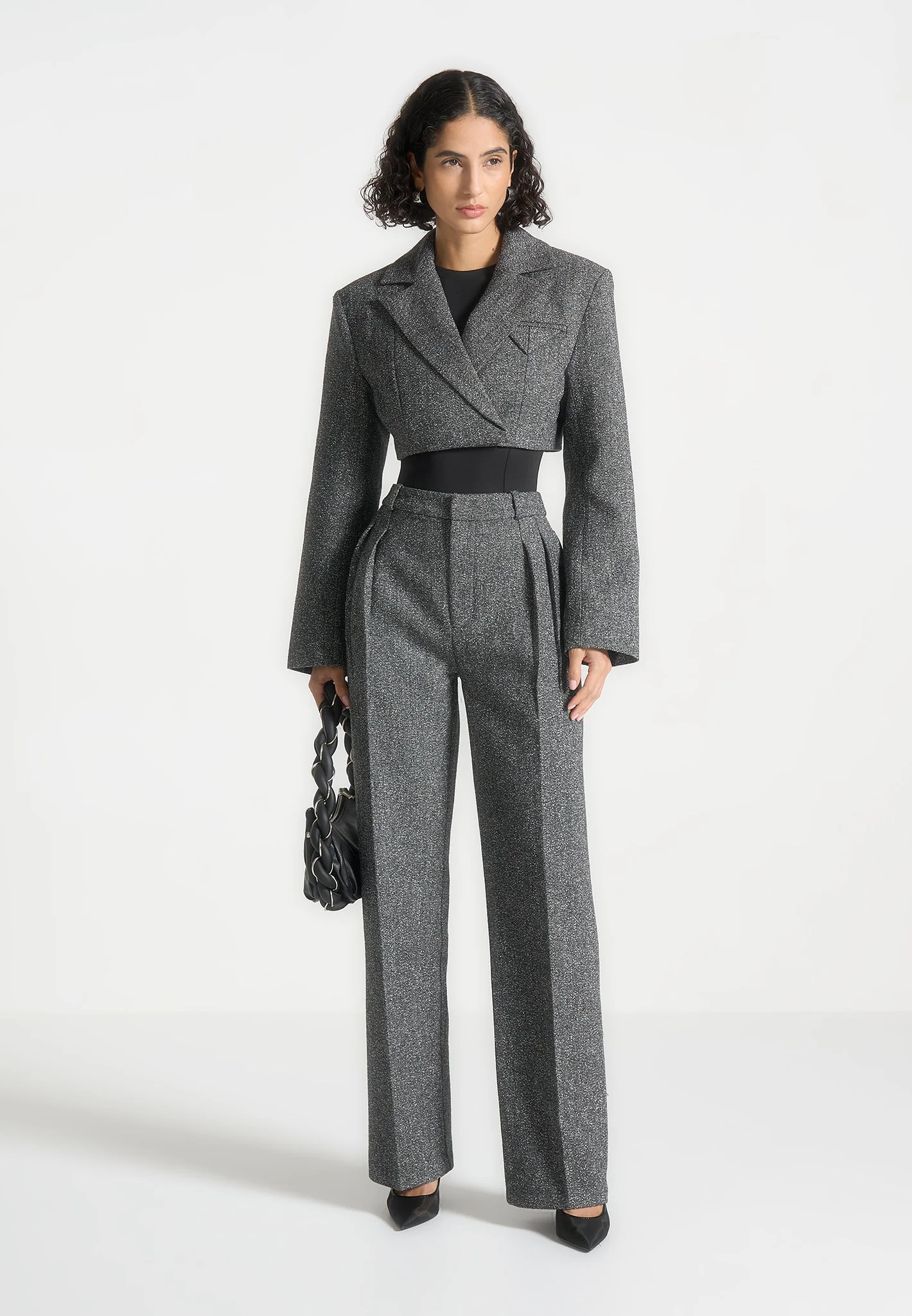 Julie - Tailored Twin Pleat Wool Trousers - Grey - Image 2