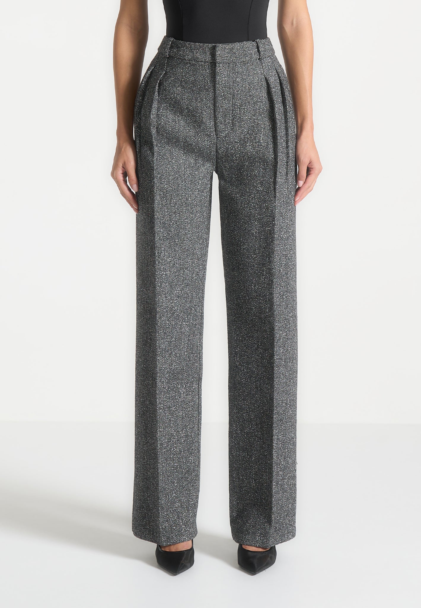 Julie - Tailored Twin Pleat Wool Trousers - Grey - Image 4