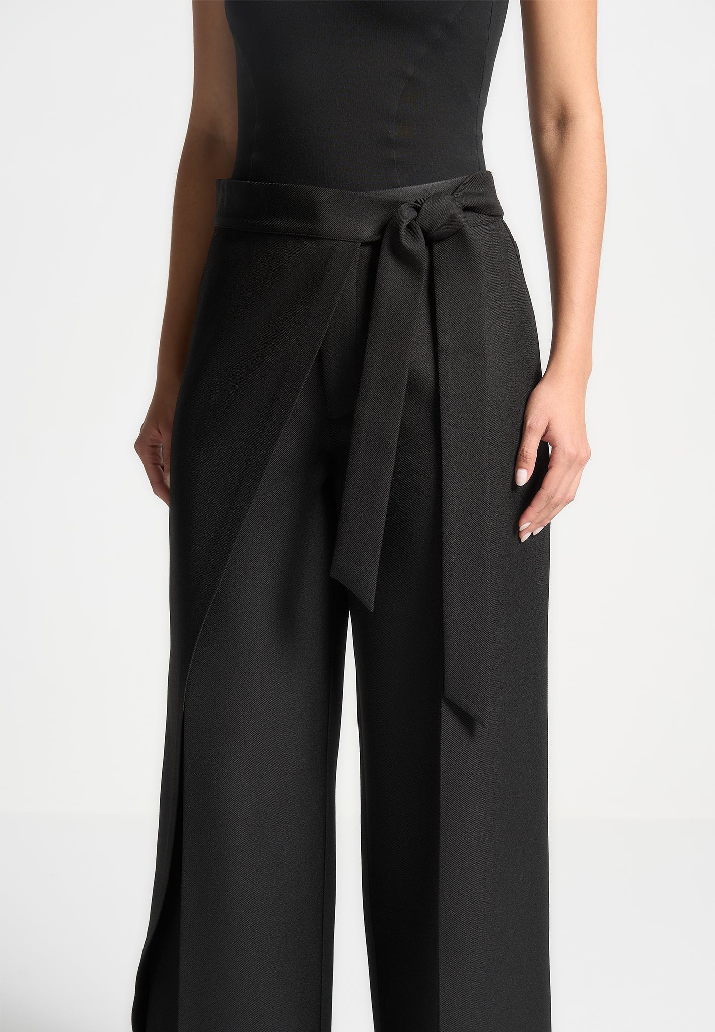 Tailored Wrap Trousers with Tie - Black - Image 4