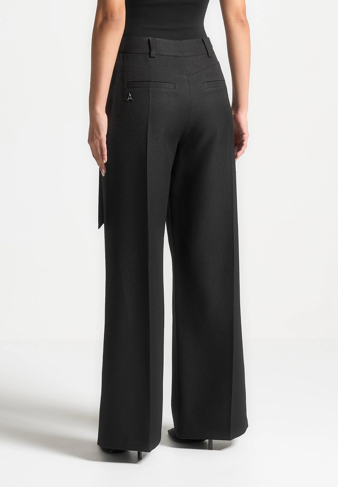 Tailored Wrap Trousers with Tie - Black - Image 5