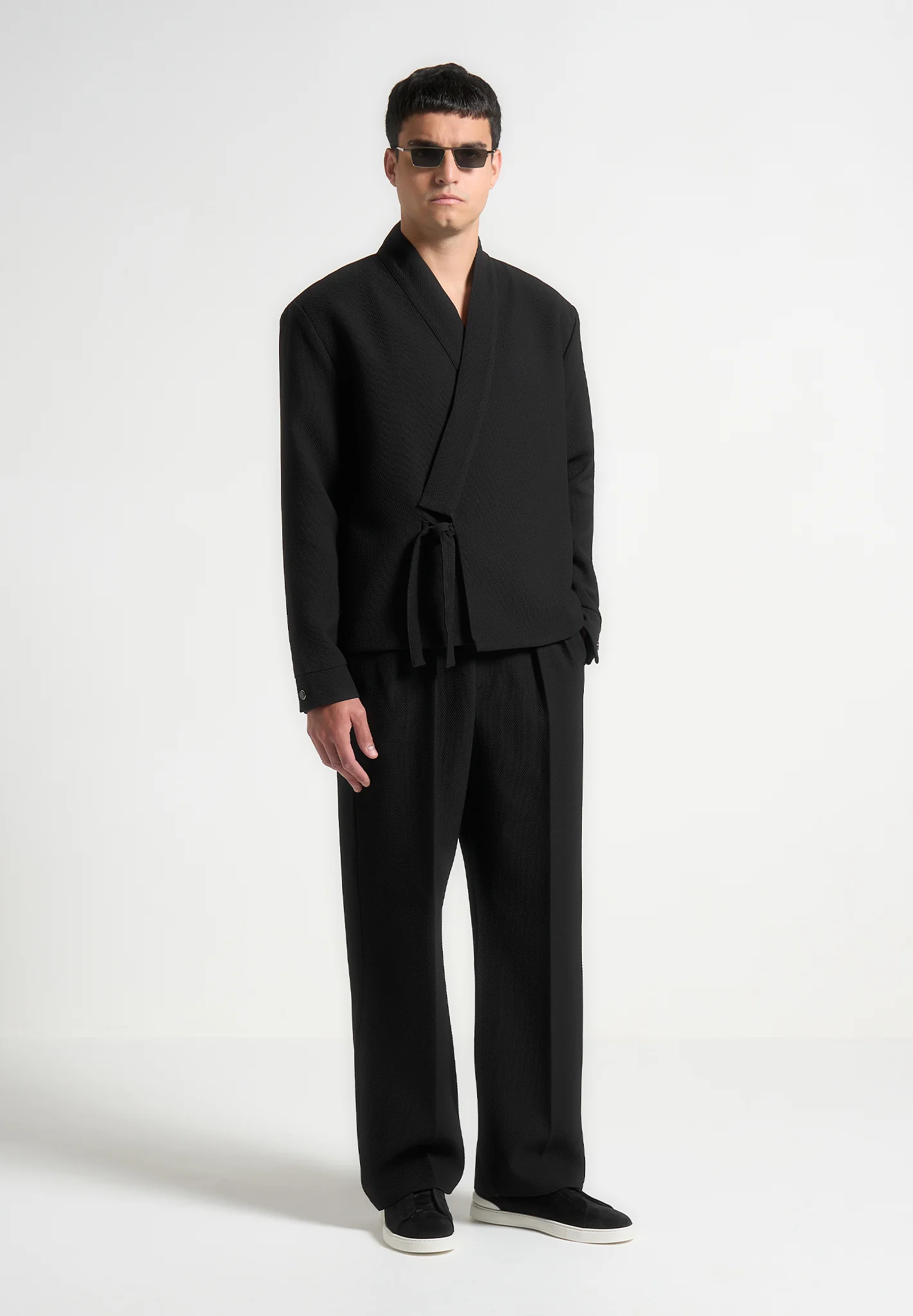 Robin - Textured Kimono Wrap Jacket - Black - Image 2