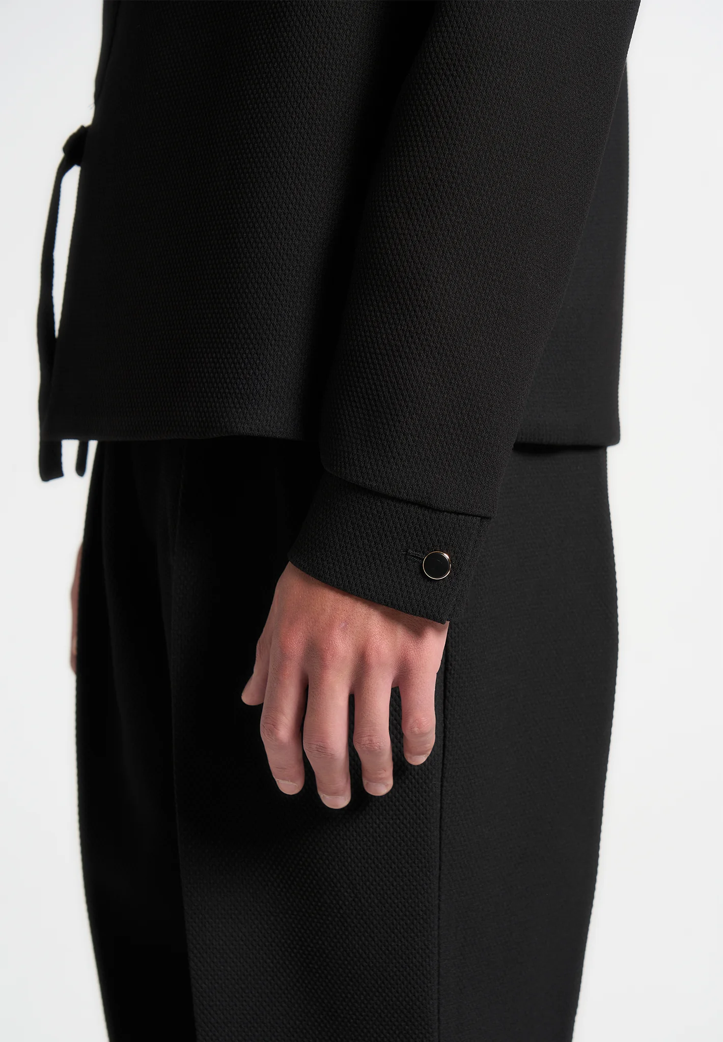 Robin - Textured Kimono Wrap Jacket - Black - Image 4