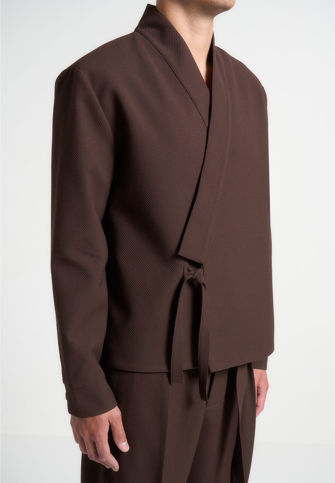 Robin - Textured Kimono Wrap Jacket - Brown - Image 4
