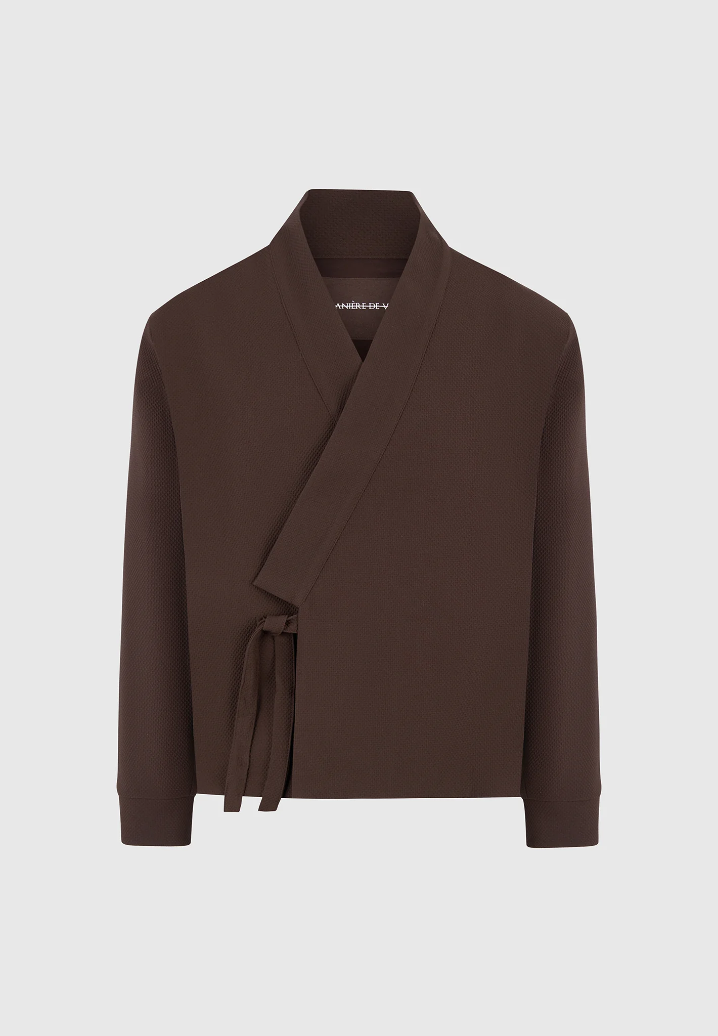 Robin - Textured Kimono Wrap Jacket - Brown - Image 6