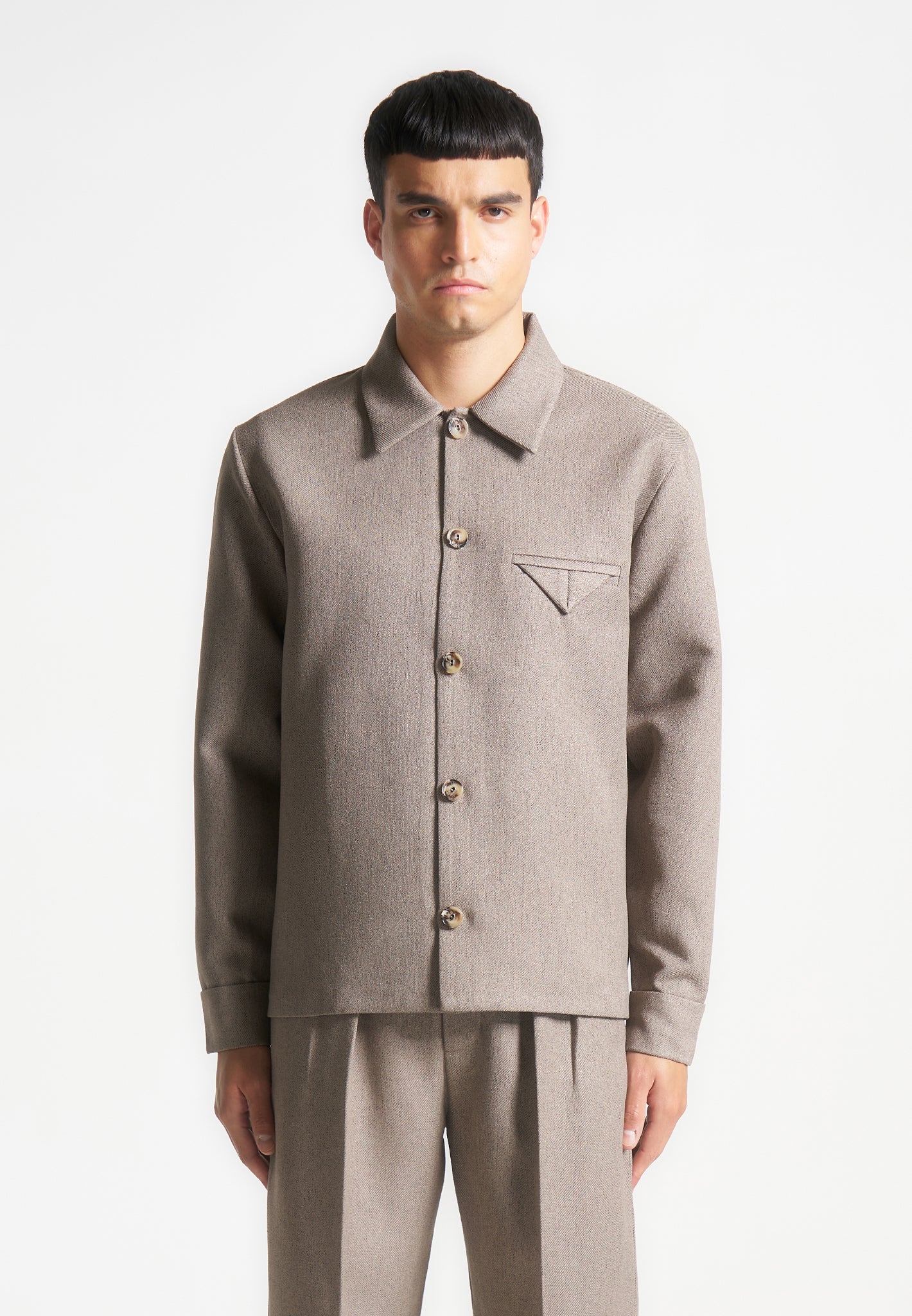 Leo - Textured Tailored Long Sleeve Overshirt - Taupe - Image 2