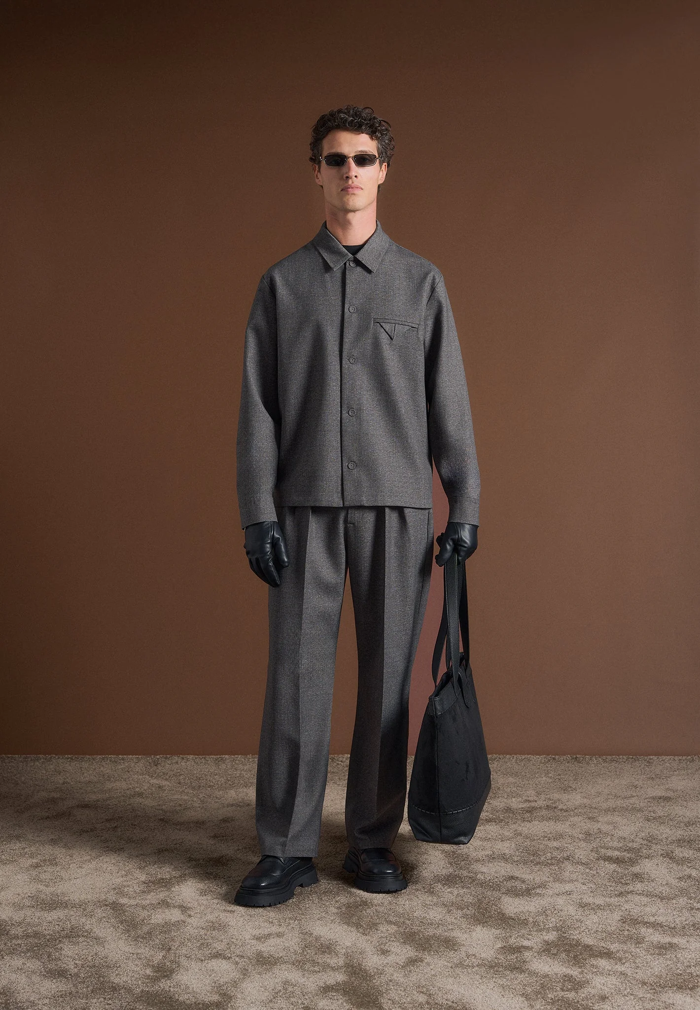 Leo - Textured Tailored Overshirt - Dark Grey - Image 3