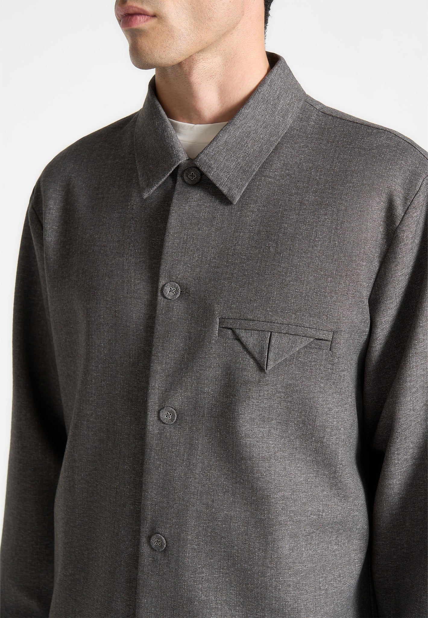 Leo - Textured Tailored Overshirt - Dark Grey - Image 4