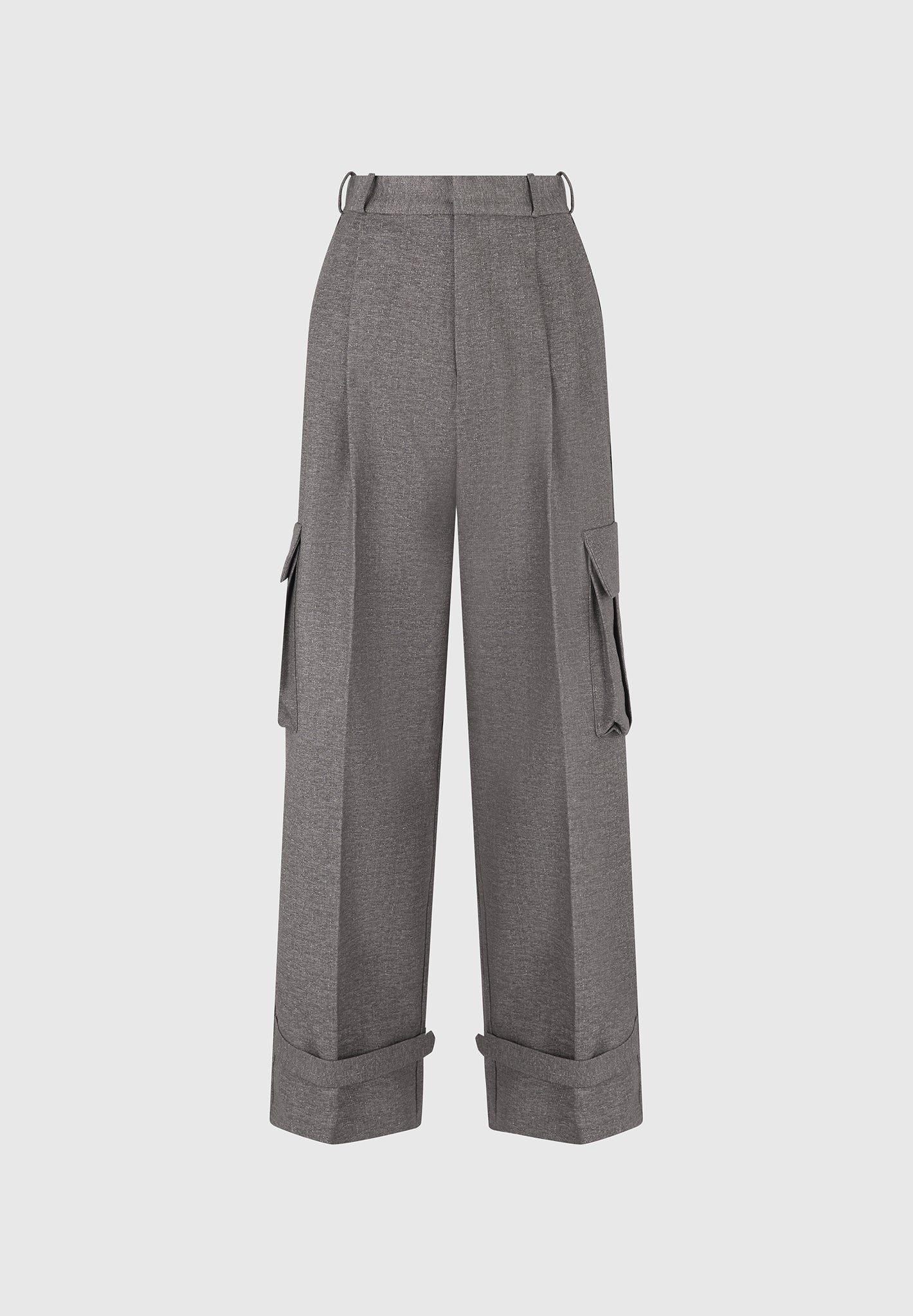 Danielle - Textured Tailored Pleated Cargo Trousers - Grey Marl - Image 6