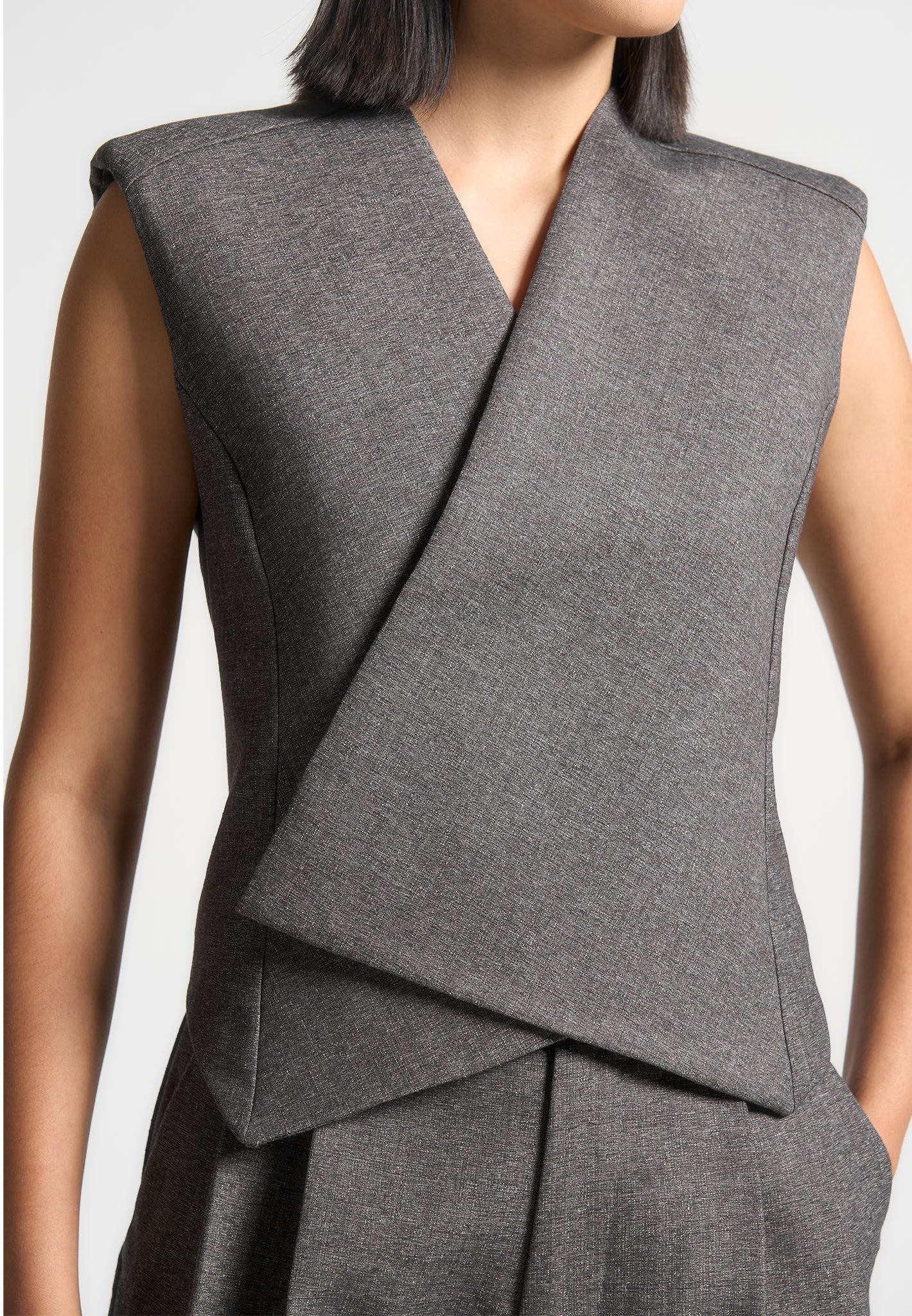 Laurence - Textured Tailored Wrap Waistcoat - Grey Marl - Image 3