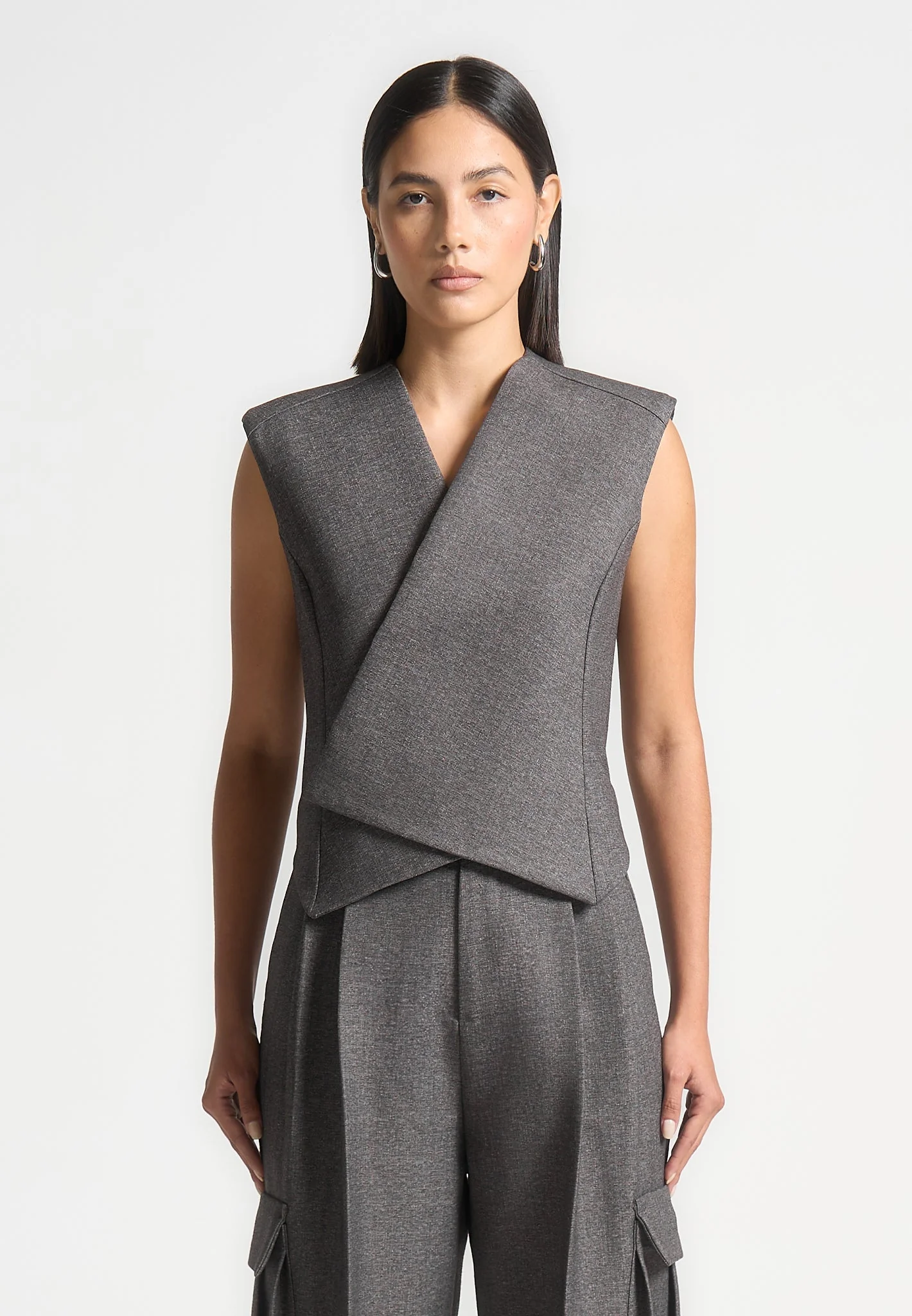 Laurence - Textured Tailored Wrap Waistcoat - Grey Marl - Image 5