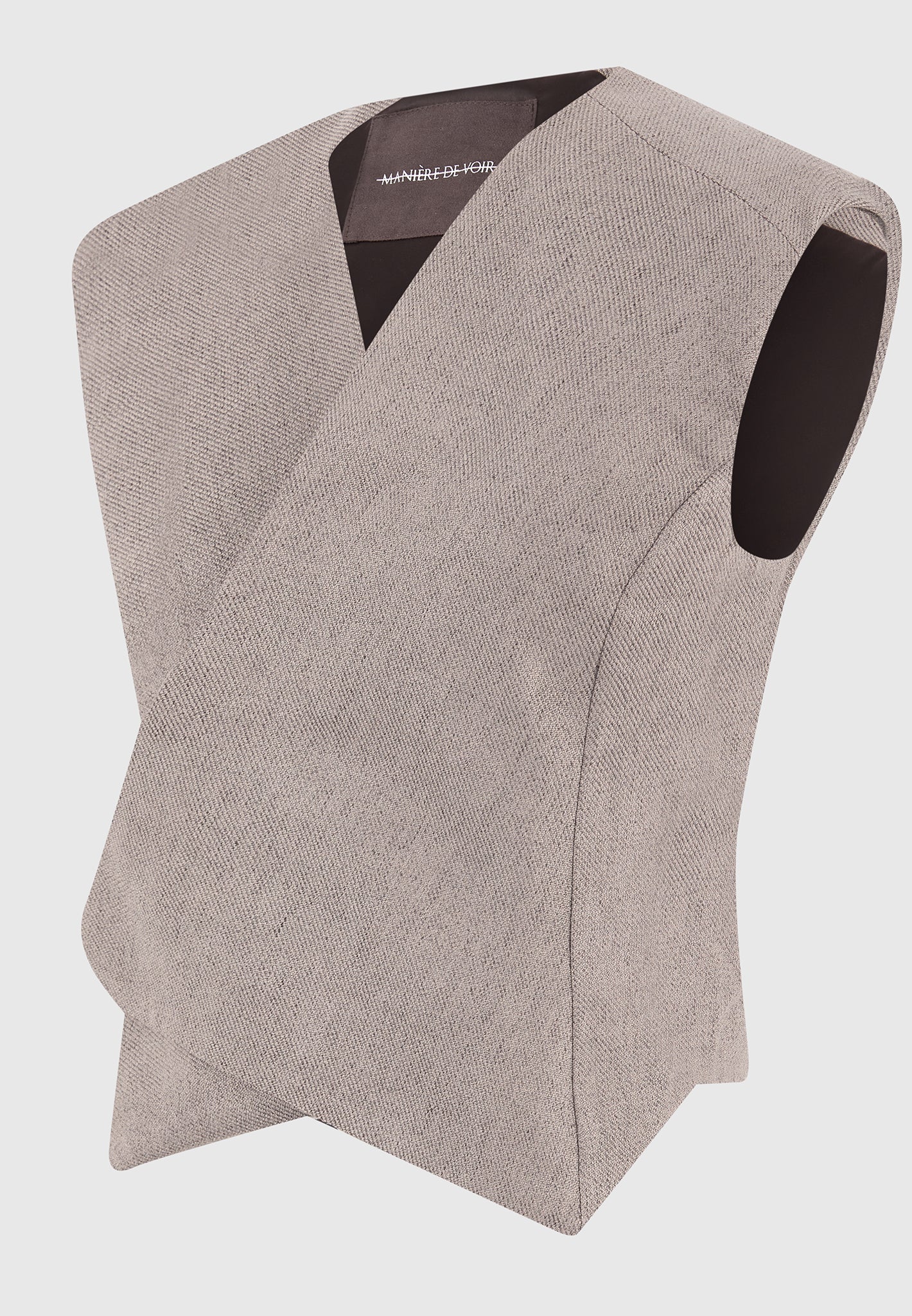 Laurence - Textured Tailored Wrap Waistcoat - Taupe - Image 7