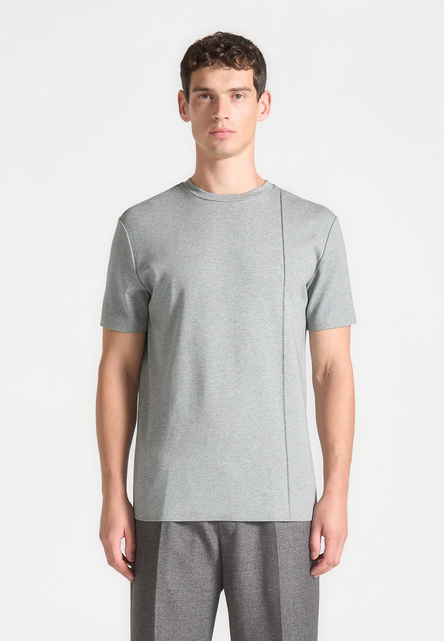 TS002 - Regular Fit Cotton T-Shirt with Pintuck - Grey - Image 3