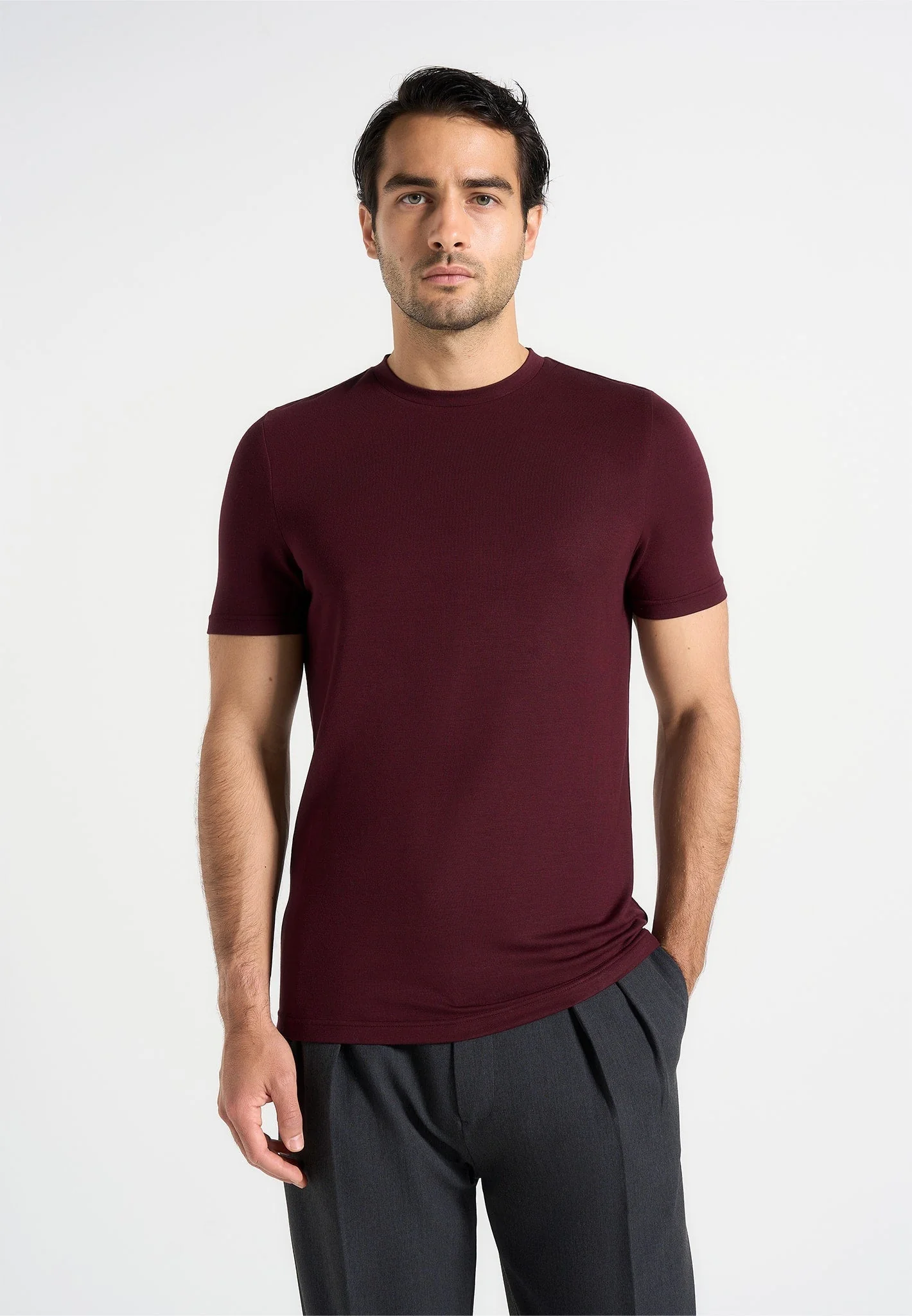TS003 - Fitted Luxe T-Shirt - Wine Red - Image 2