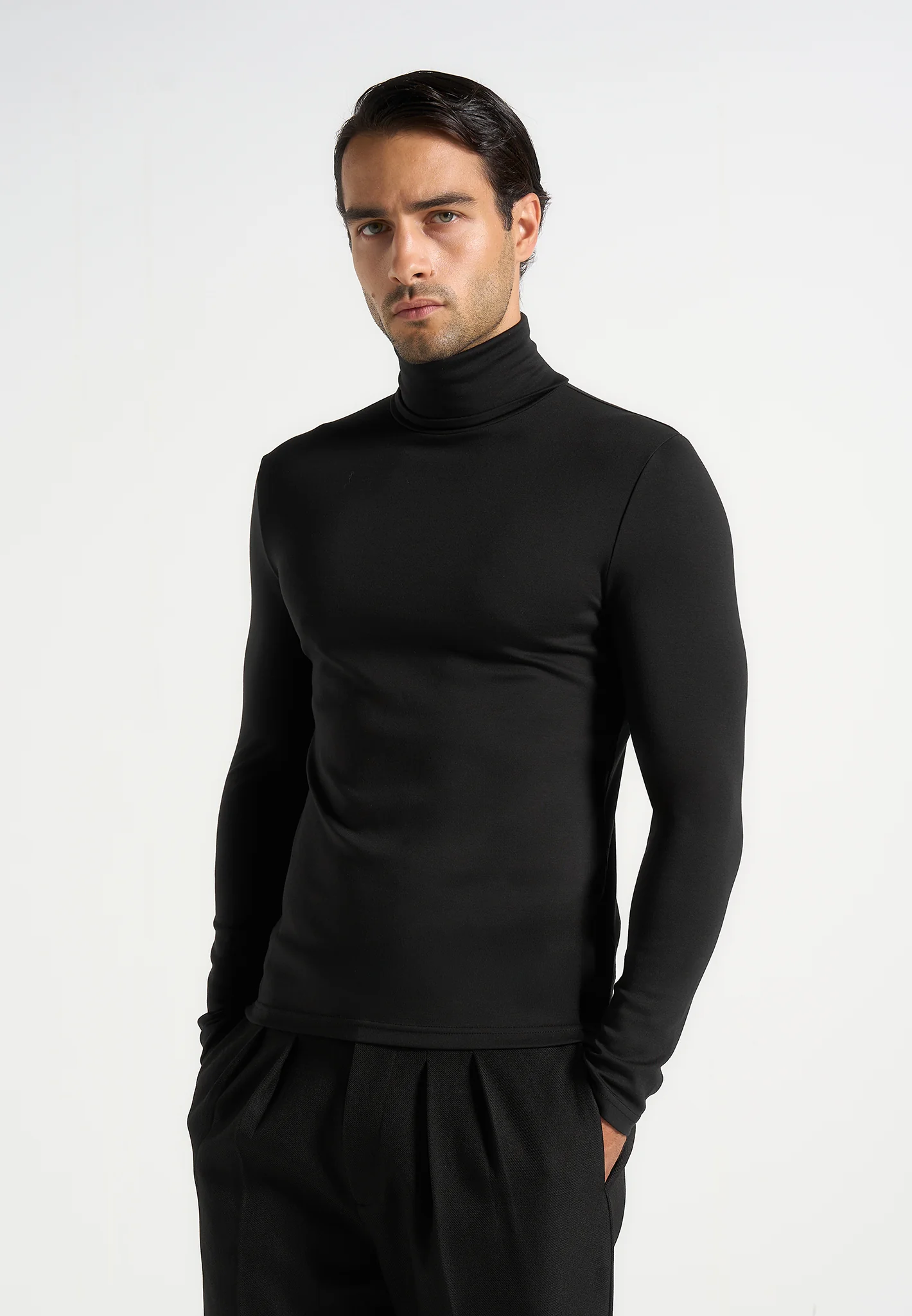 TS006 - Long Sleeve Roll Neck Top - Black