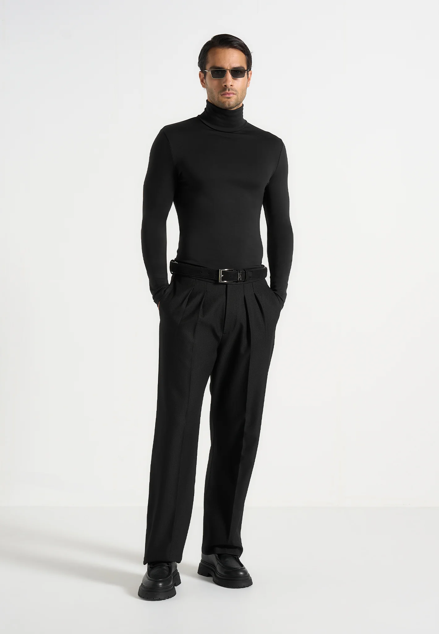 TS006 - Long Sleeve Roll Neck Top - Black - Image 2