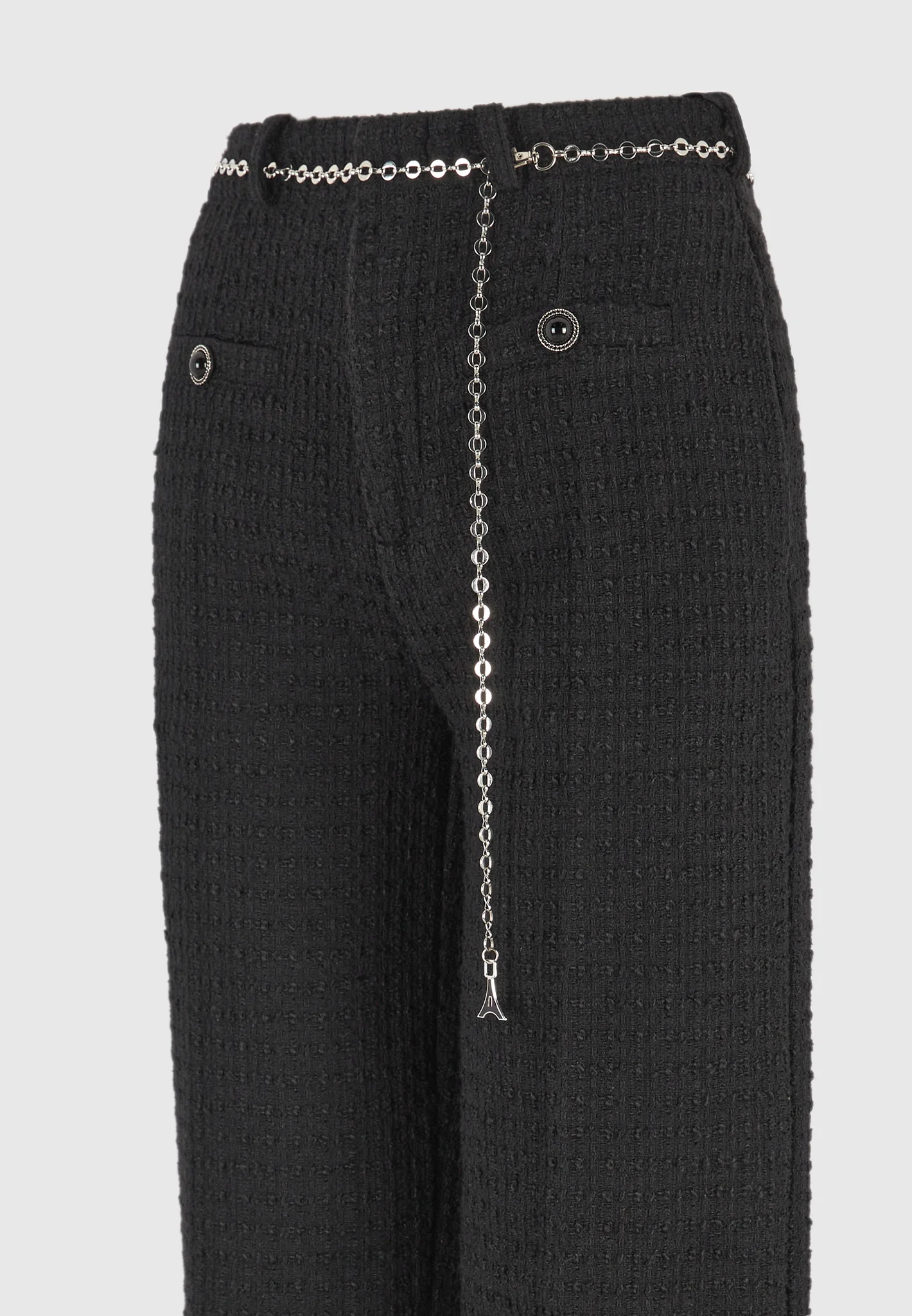 Nathalie - Tweed Trousers with Belt - Black - Image 9