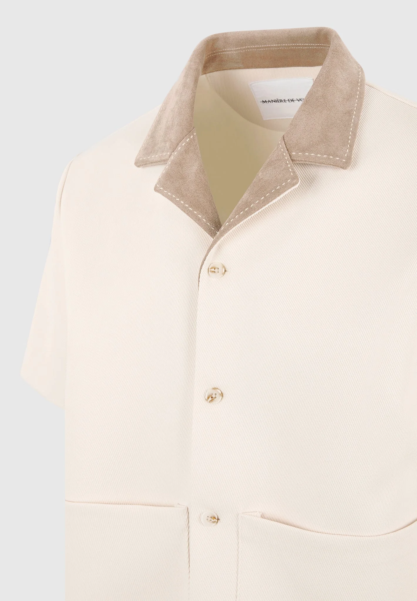 Joel - Twill Shirt with Suede Revere Collar - Cream - Image 7