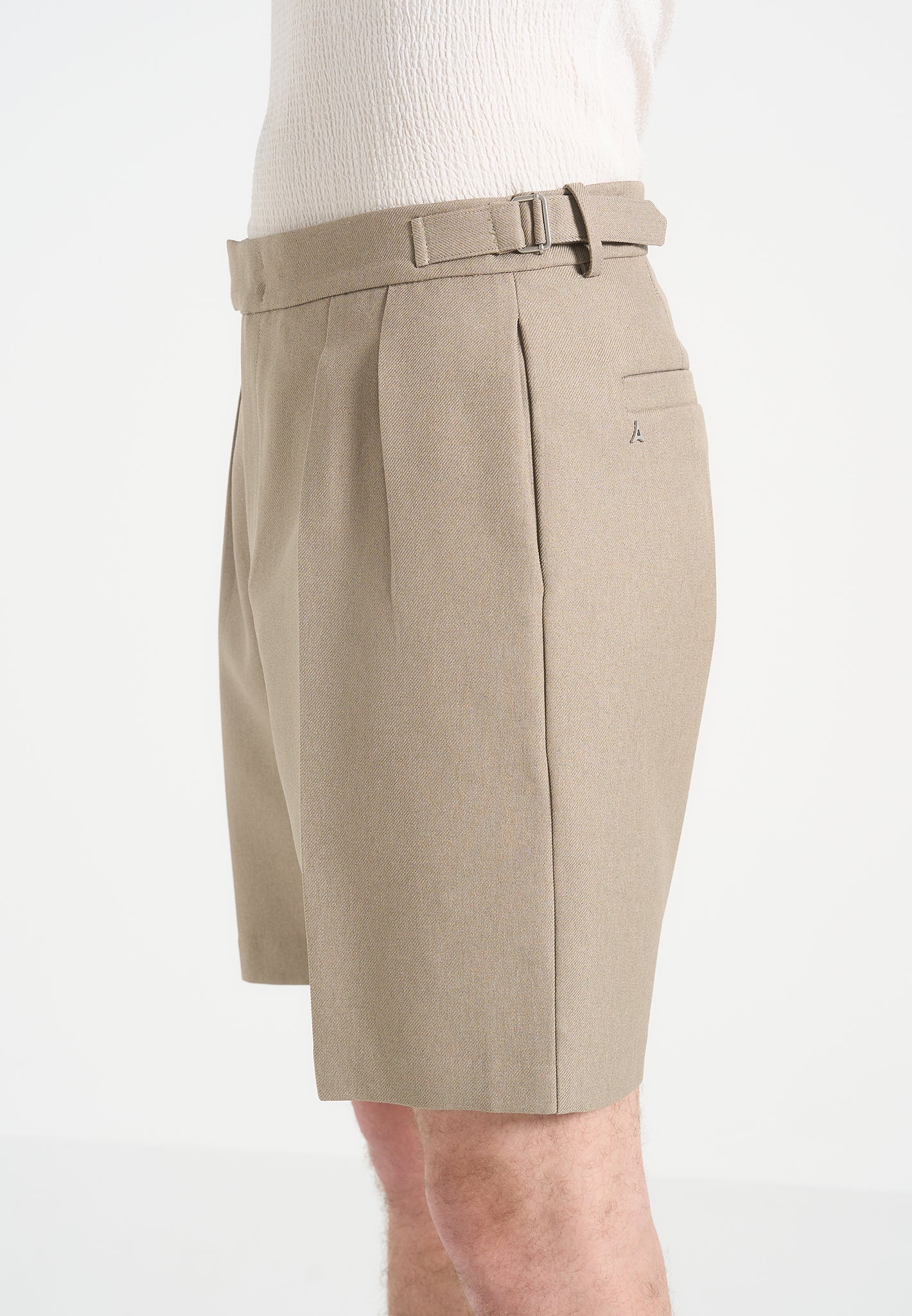 Bertrand - Twin Pleat Tailored Shorts - Beige - Image 3