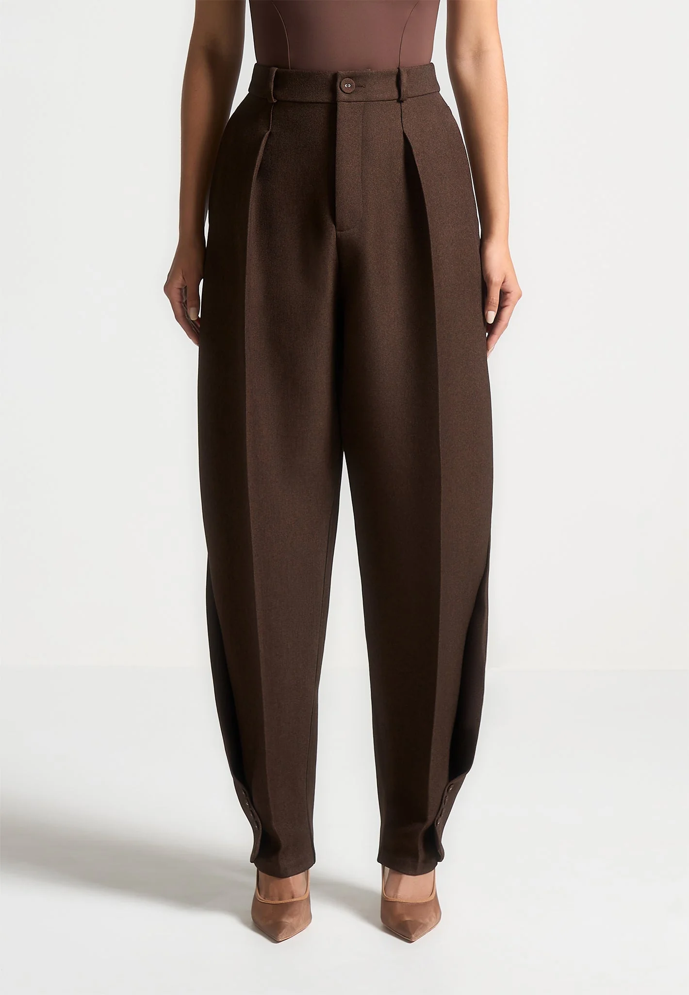 Sophie - Twist Leg Tailored Trousers - Brown - Image 3