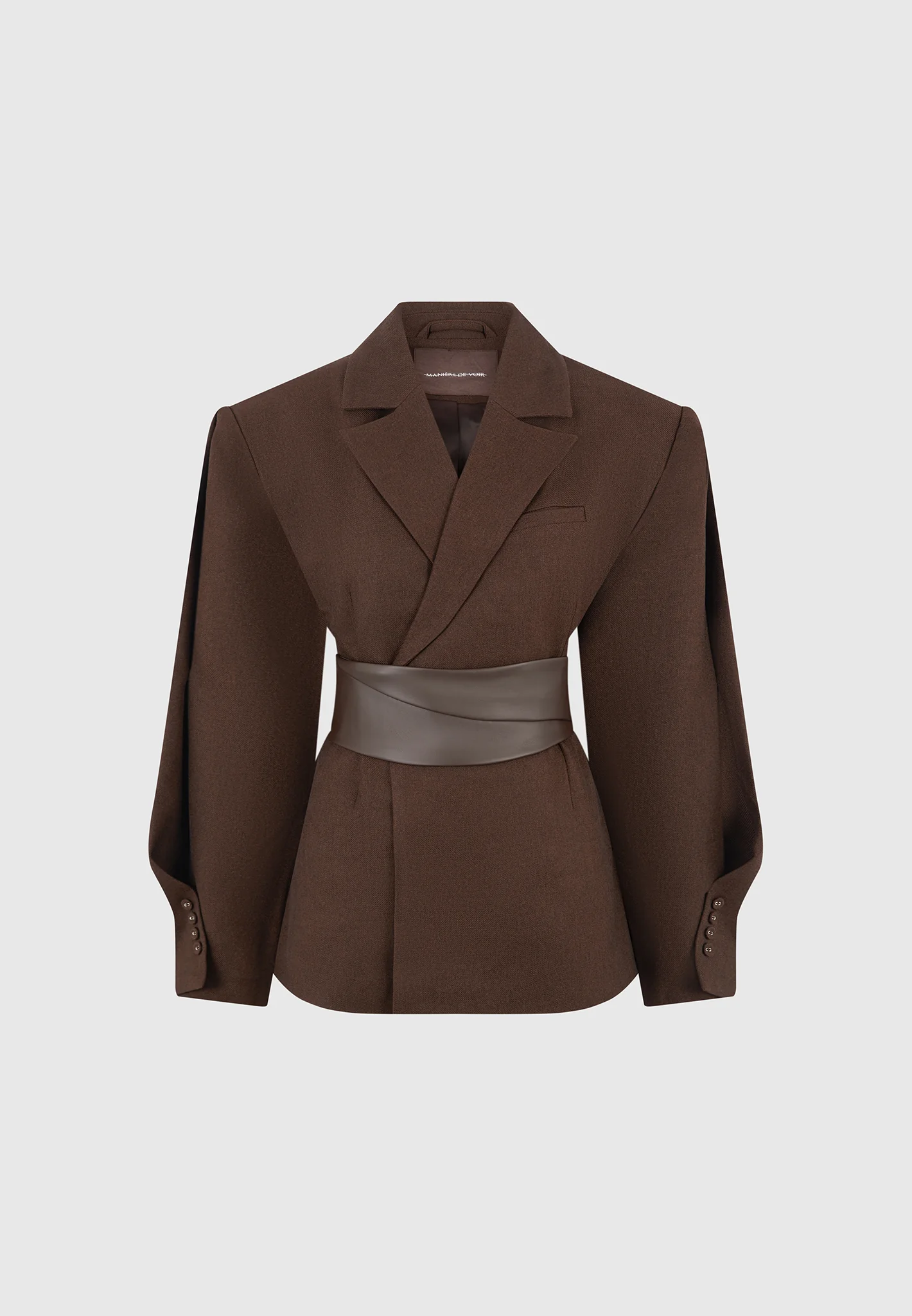 Marie - Twist Sleeve Tailored Blazer with Belt - Brown - Image 9