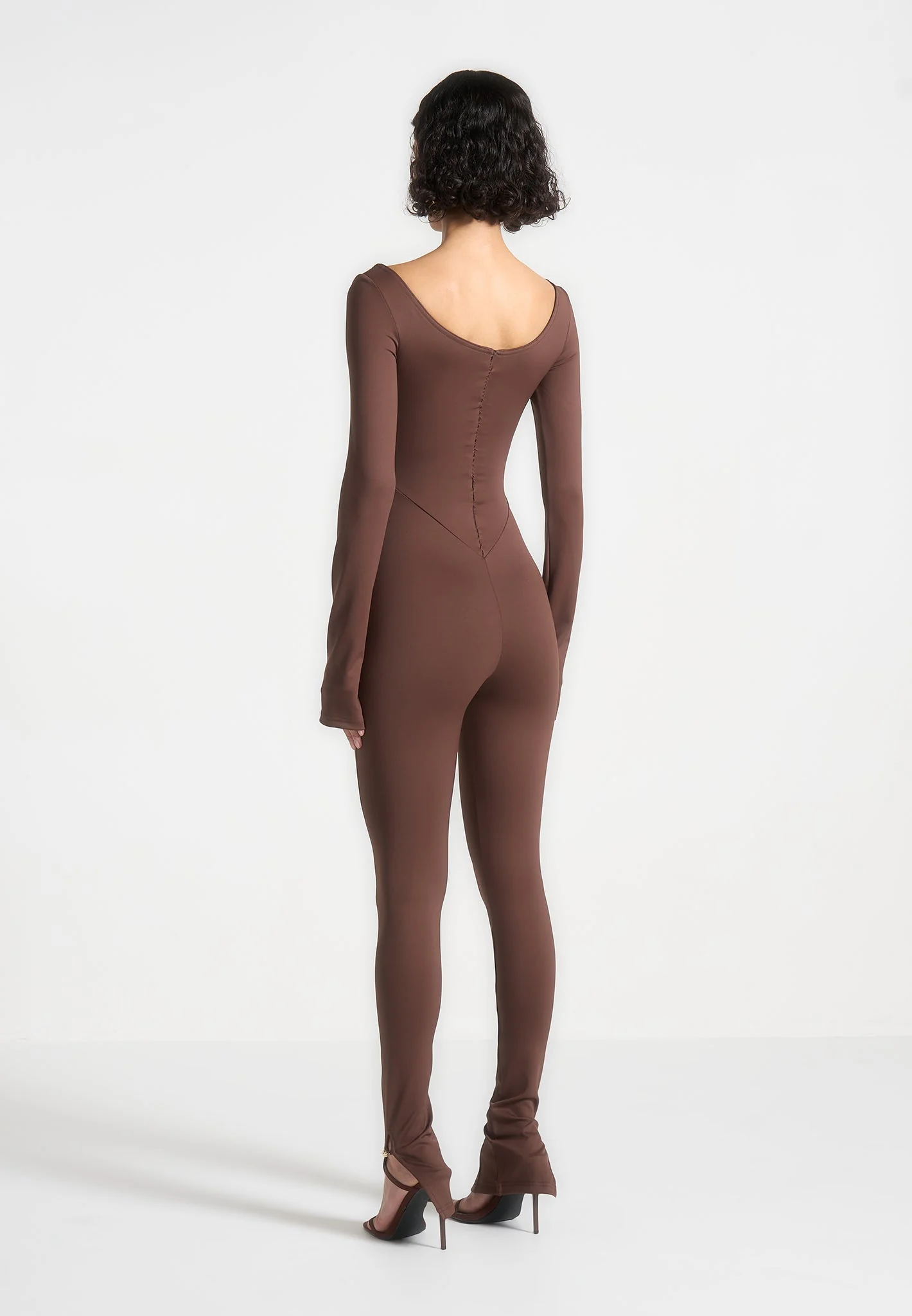 Twisted Bust Off Shoulder Jumpsuit - Brown - Image 8