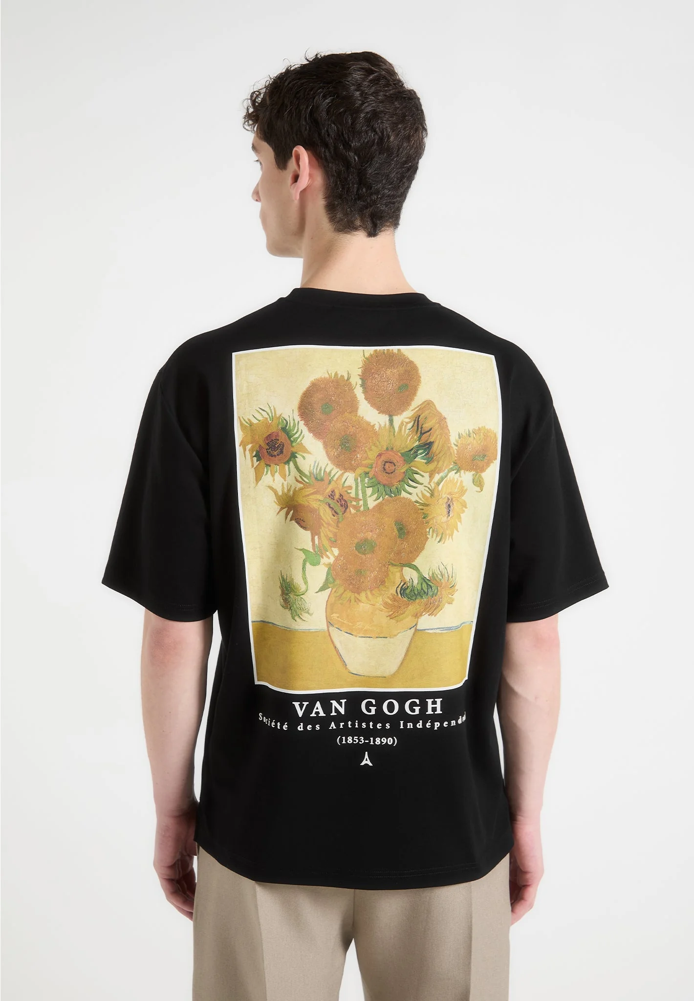 Sunflowers - Van Gogh Cotton T-Shirt - Black - Image 3