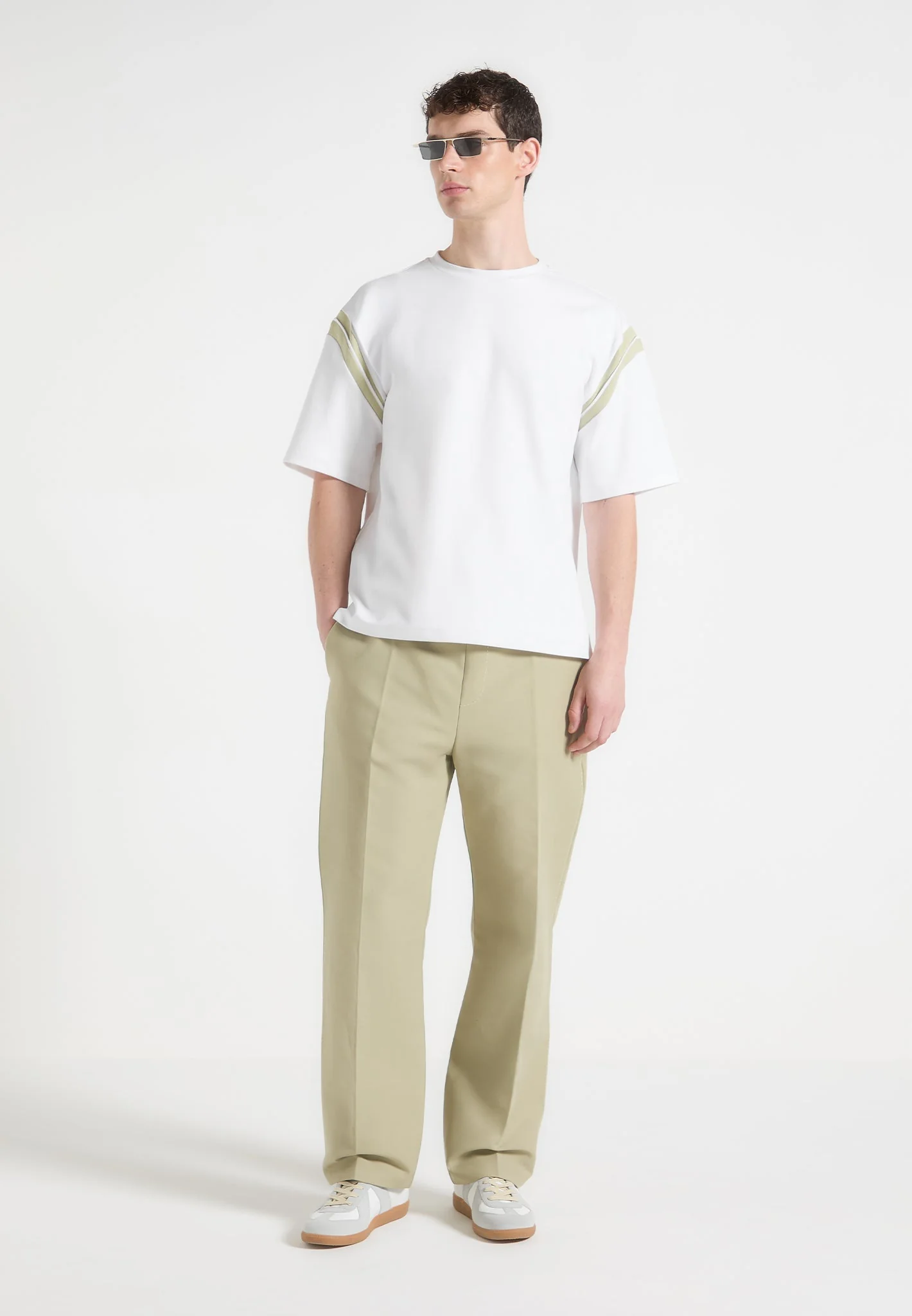 Georges - Varsity Cotton T-Shirt - Off White/Sage - Image 2