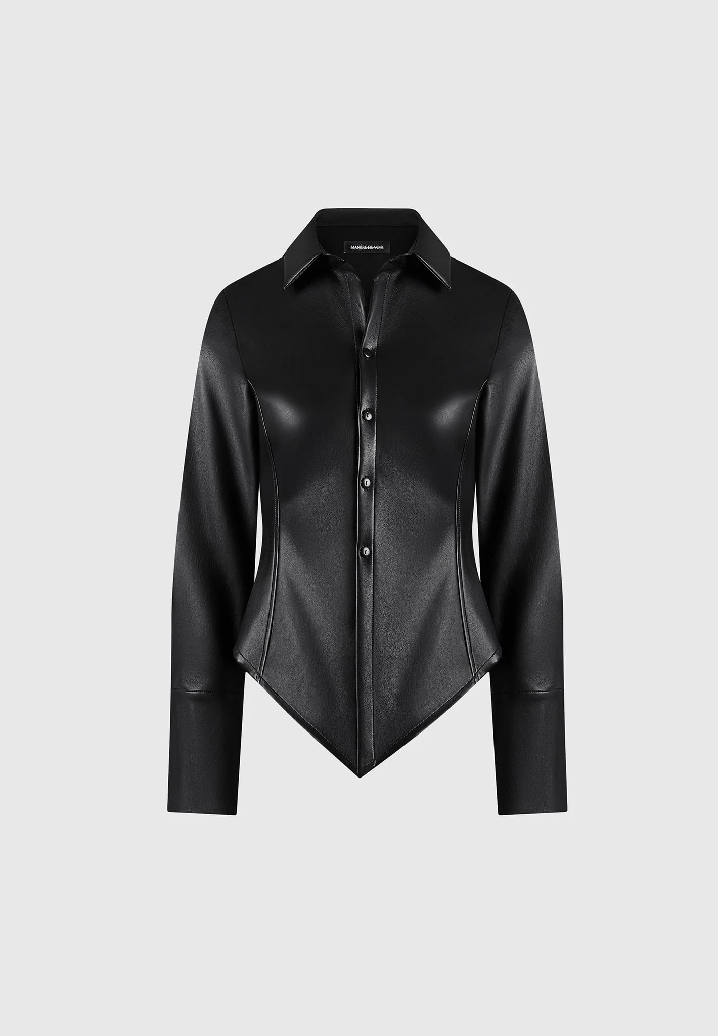 Sonia - Leather Angled Shirt - Black - Image 3