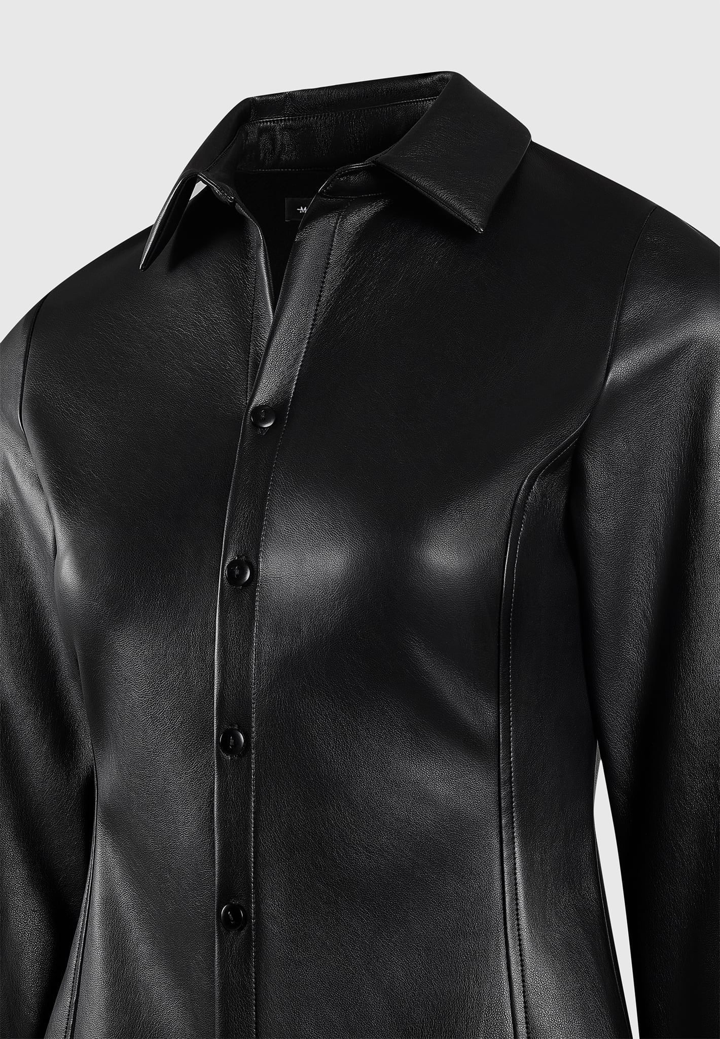 Sonia - Leather Angled Shirt - Black - Image 4